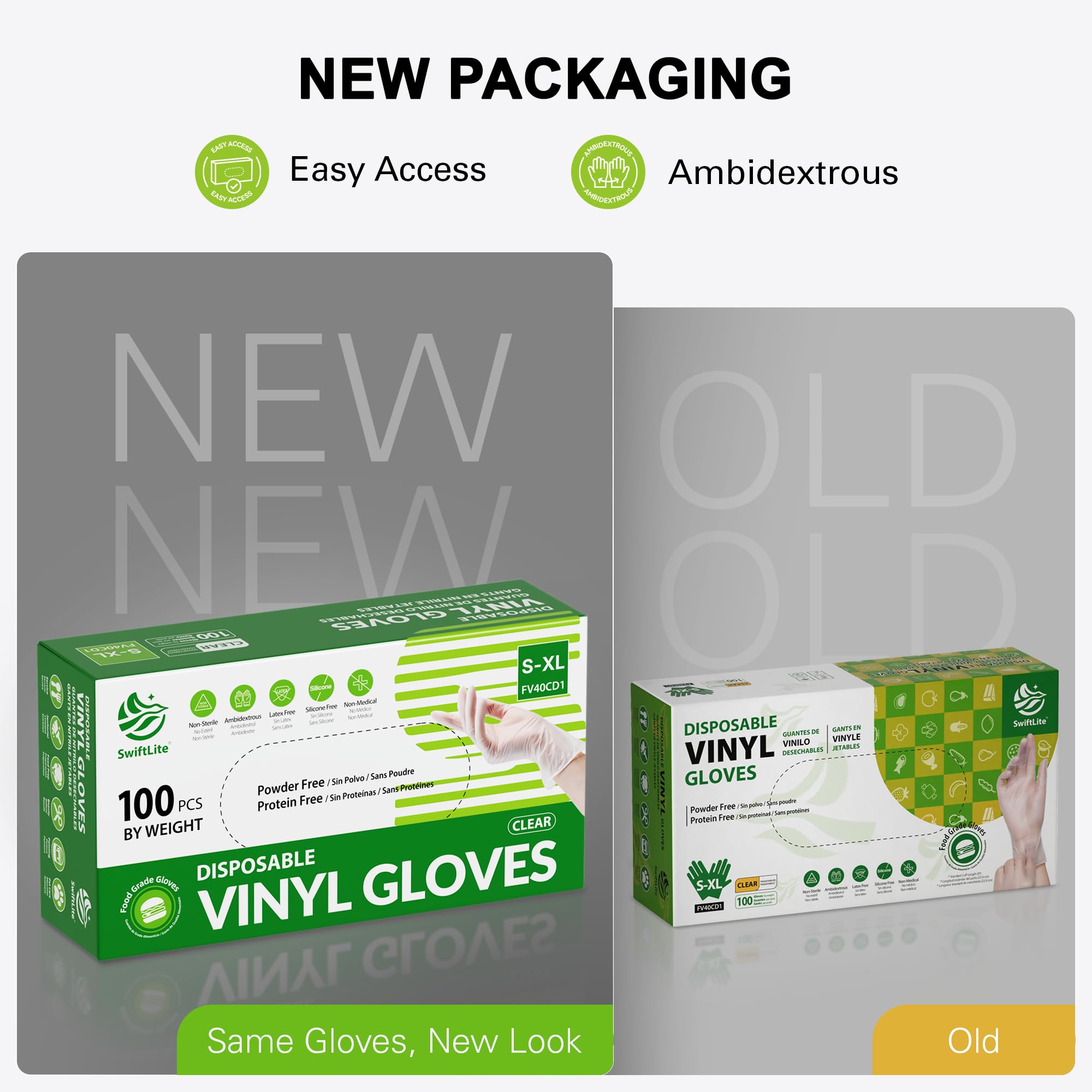 SWIFTLITE Guantes desechables de vinilo, seguros para alimentos, sin látex, sin polvo, guantes de plástico transparente para cocinar, limpiar la casa, preparación de alimentos (100, XL)