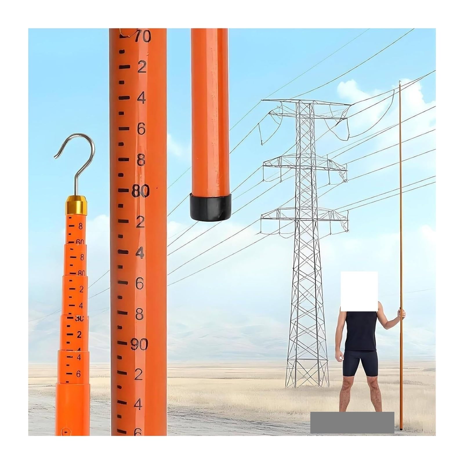 varilla y metro extensibles, Varilla de medición telescópica aislada 6 a 18 m(Orange,10m/35.8ft)