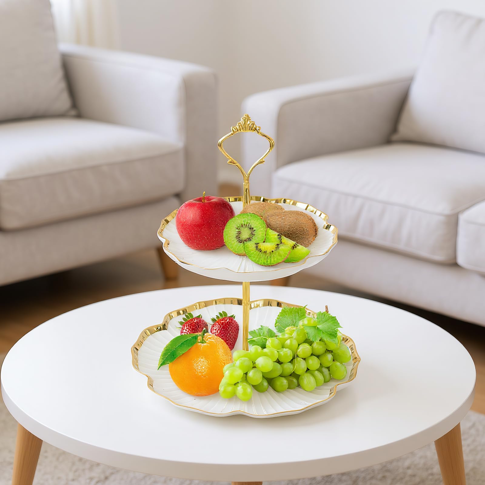 Alzate per Dolci e Frutta Doppio Strato Patisserie Alzatina, Alzata per Torte da Ceramica, Cupcake Stand Supporto per Cupcake, Espositore per Dolci per Nuziali Compleanno Partito Buffet Feste