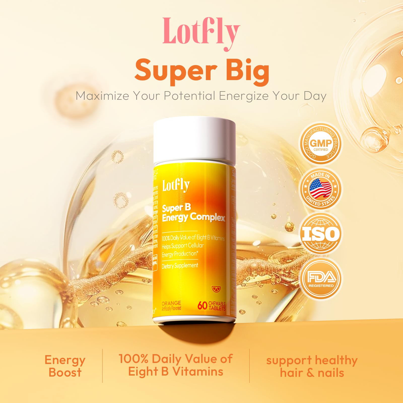 Vitamin B Complex with B1, B2, B3, B5, B6, B7, B9, B12 Taurine–Immune Support, Energy Metabolism and Nervous System – Super B Complex with Blood Orange Powder – 60 Tablets for Men & Women — Amazon image 2