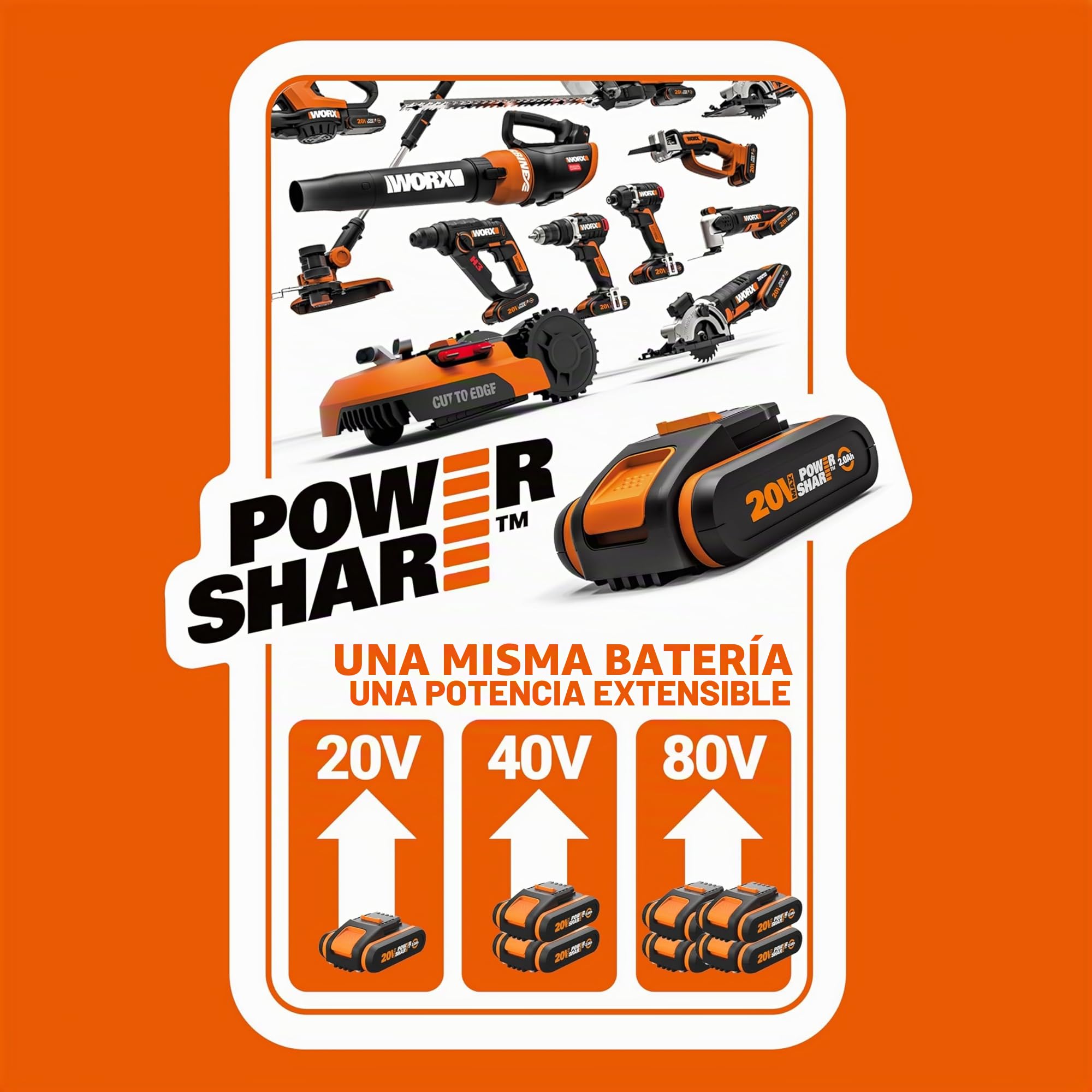 WORX WX370.9 Taladro percutor 20V, PowerShare, No incluye baterías ni cargador, Ligero y compacto, Portabrocas 13mm, 2 velocidades mecánicas, reversible, ideal para bricolaje en hogar y taller