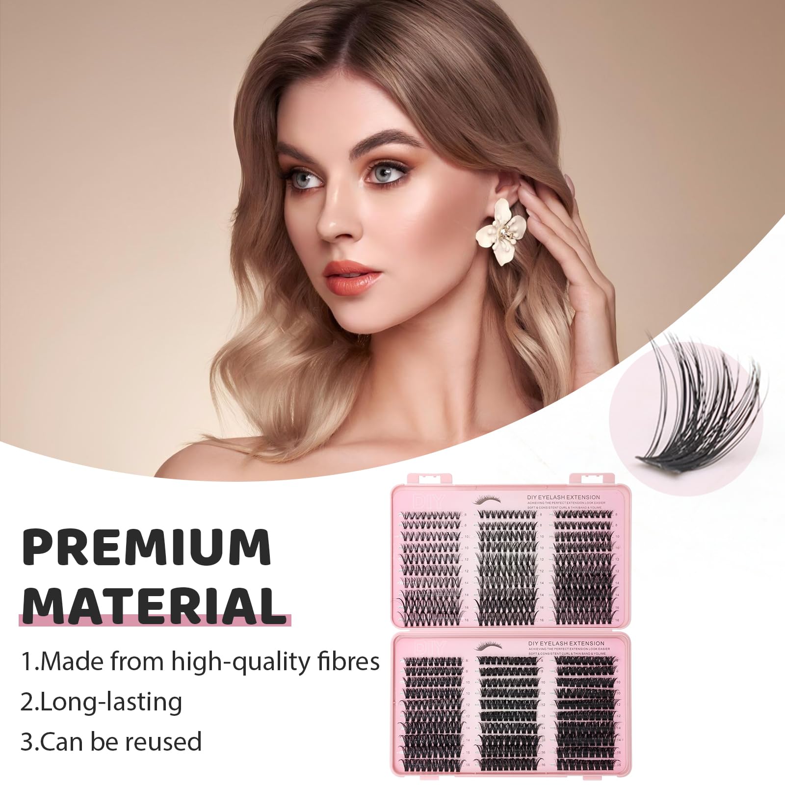 VEGCOO 570 Pezzi Ciglia Finte Ciuffetti, 30-40-50-60-80-100D Kit Extension Ciglia, Curl Ciglia Finte Ciuffetti 8-16mm, DIY Eyelash Extension Kit