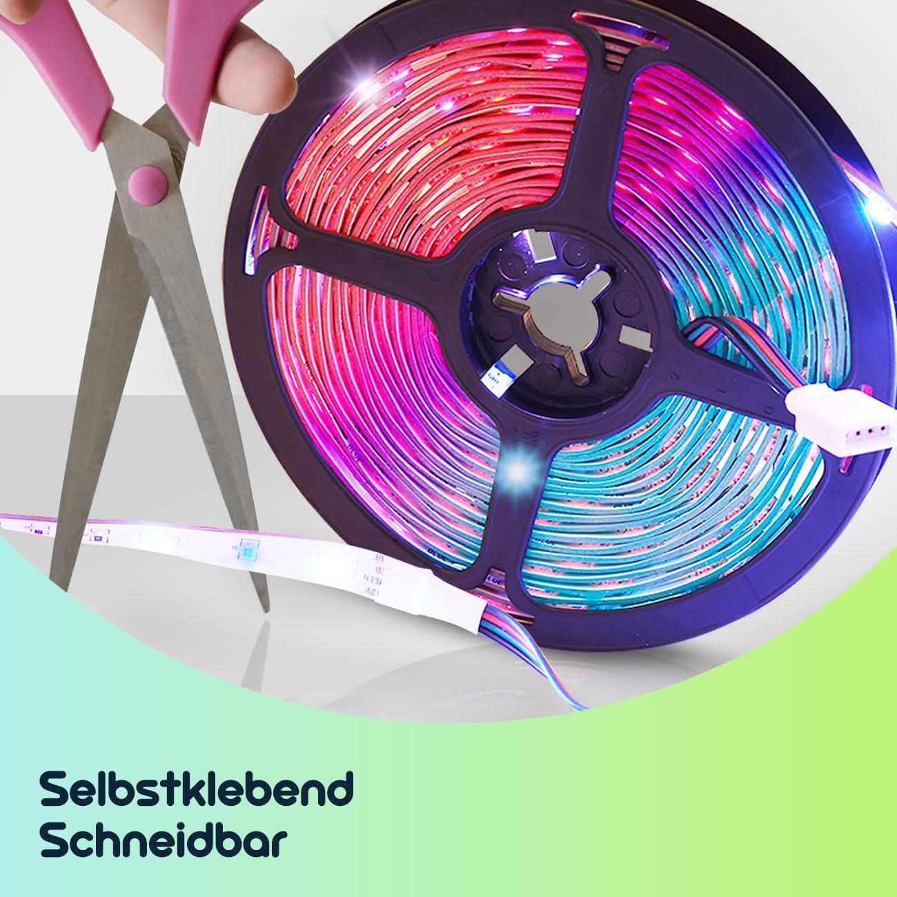 LED Streifen, WLAN, RGB, 10m, 300 LEDs, 16 Mio Farben, Fernbedienung, App-, Sprach- u. Musik-Steuerung, komp. zu Google, Siri, Alexa, Tuya