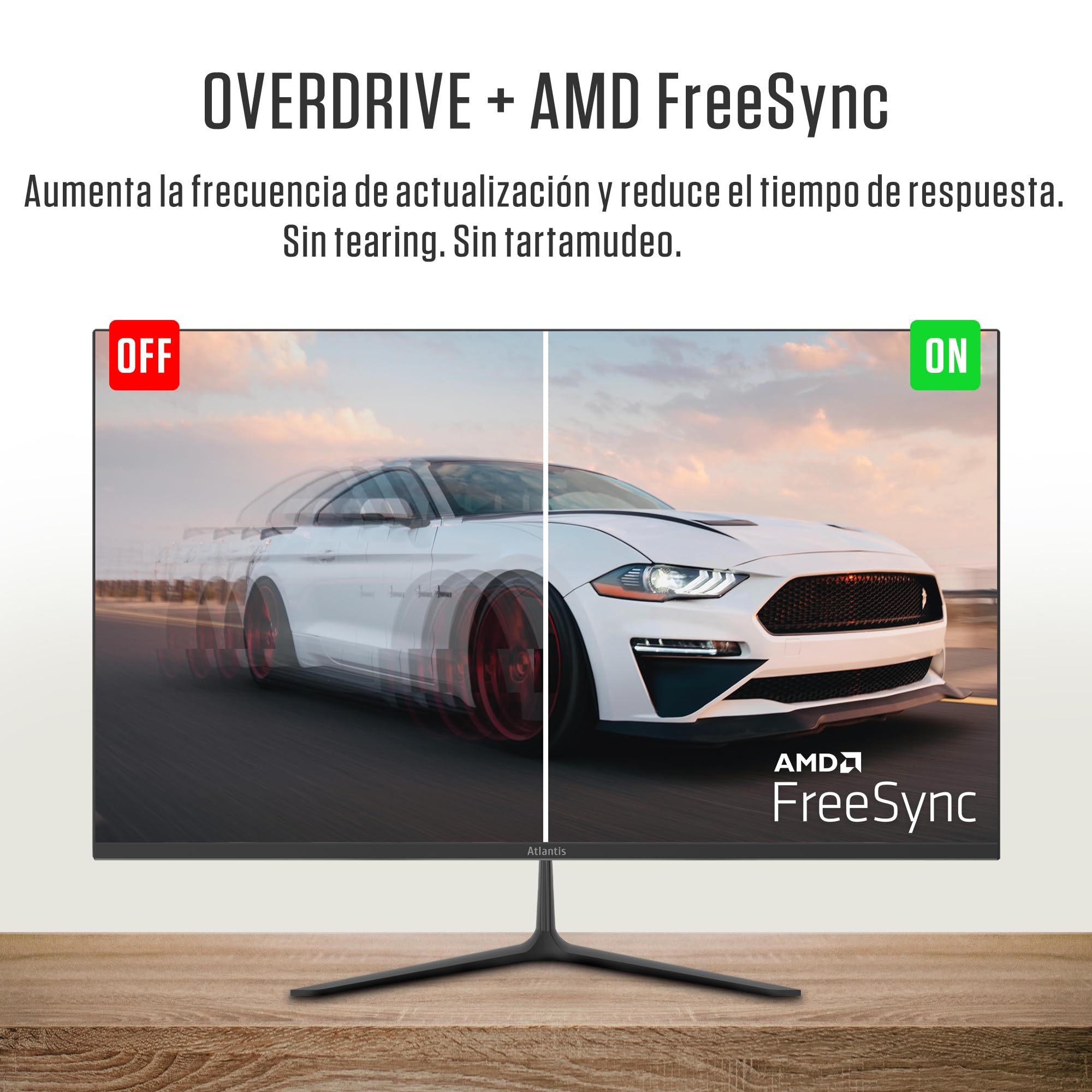 Atlantis Monitor de 22 pulgadas, pantalla LED 22" 100 Hz, Full HD 1920x1080, VGA, HDMI, MULTIMEDIA, FreeSync, salida de audio/auriculares, inclinación, 5 ms, 3000:1, ángulo 178°/178°, cable HDMI 1,5 m
