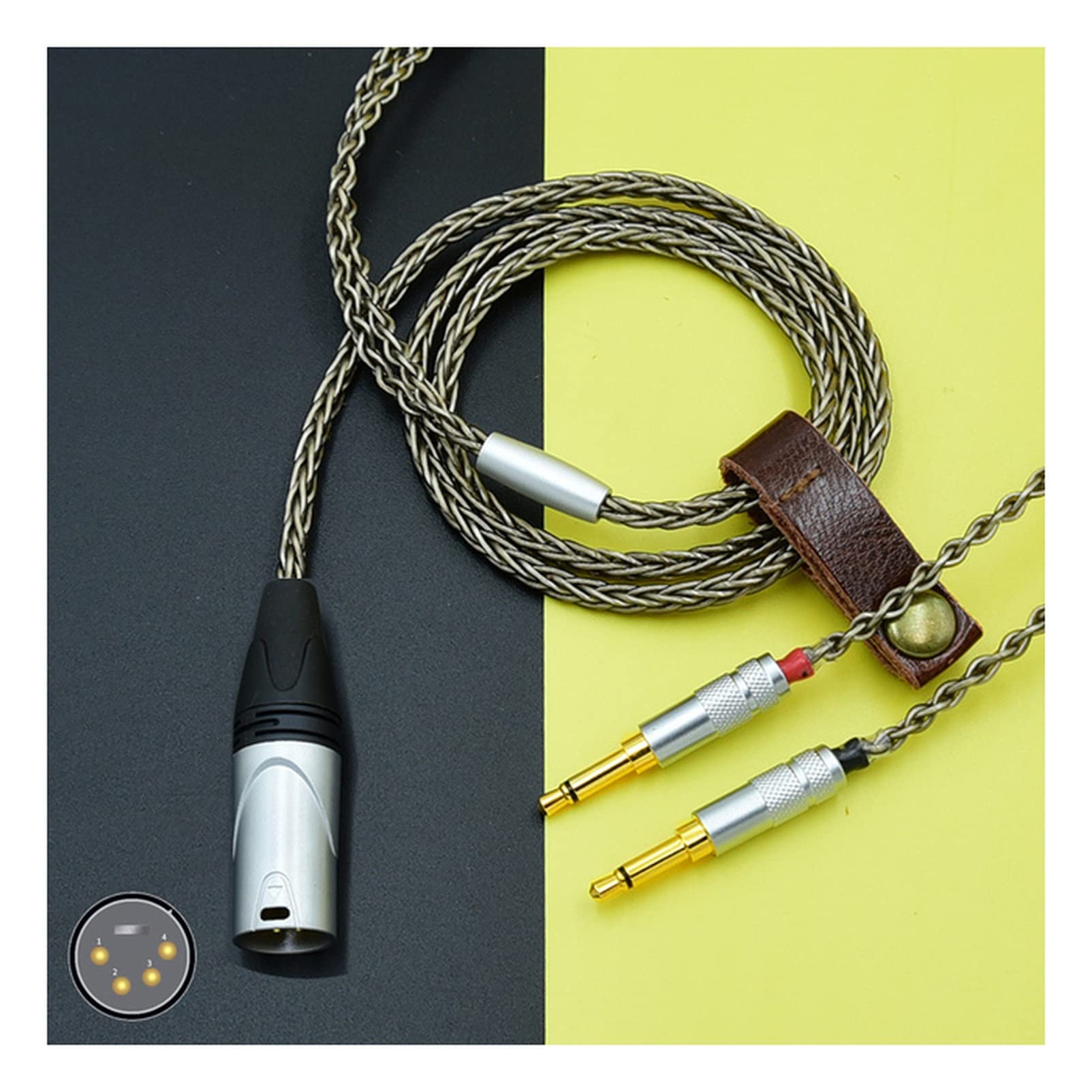 Kabel audio 8-rdzeniowy kabel słuchawkowy 1 do 2 Jack Dual 3.5 2,5 4,4 mm wymienny kabel srebrny 6,5 6,35 xlr Linia audio (kolor: 4 pin zbalansowany, Rozmiar : 3m)