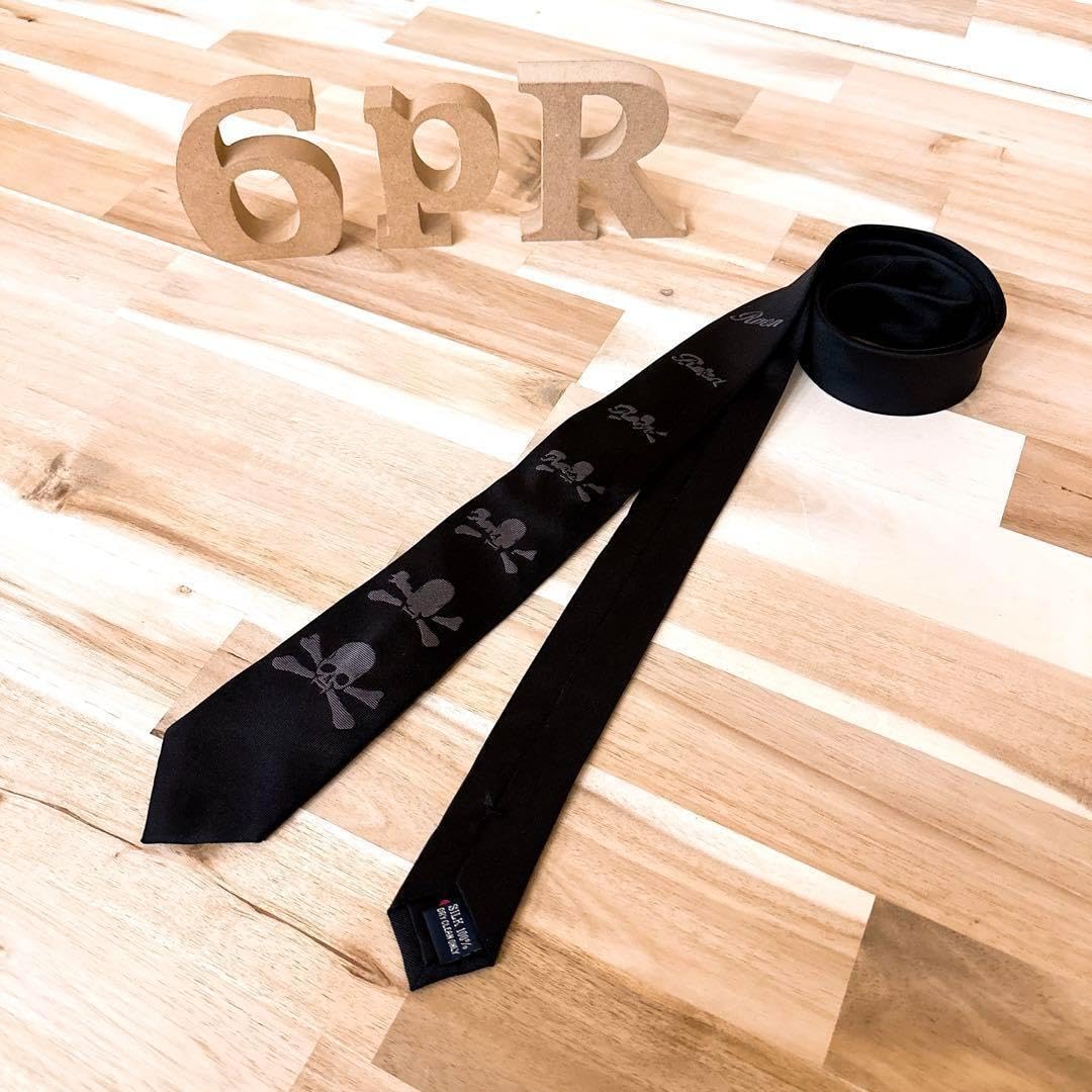 Amazon.co.jp: ロエンRoen シルク 100% スカル ロゴ ネクタイ 黒