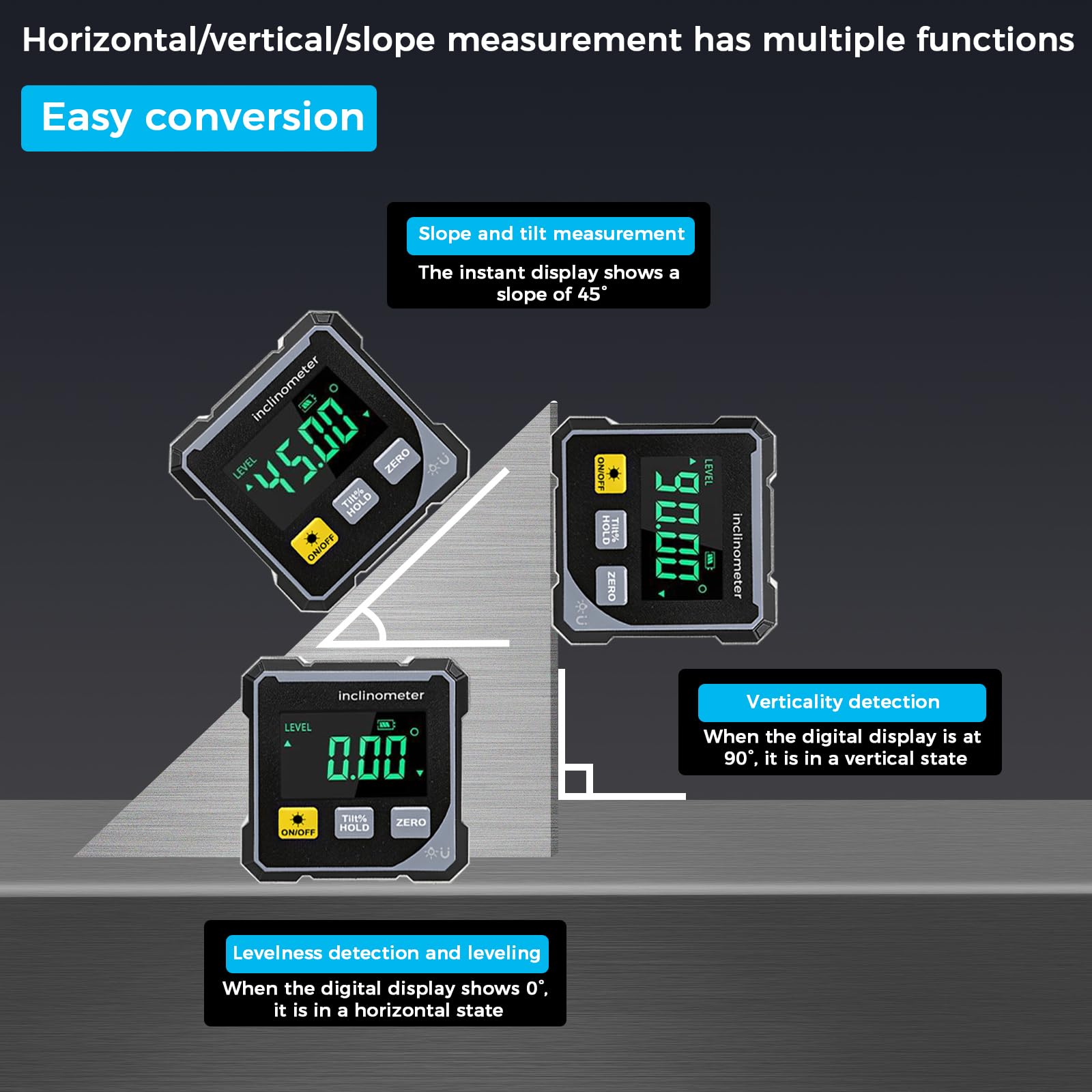 Magnetic Digital Angle Finder con Laser Elettronico, Livella Digitale, Inclinometro Digitale Ricaricabile, Goniometro Digitale con 4 Lati Magnetici, Inclinometro a 360 °, LCD Retroilluminato