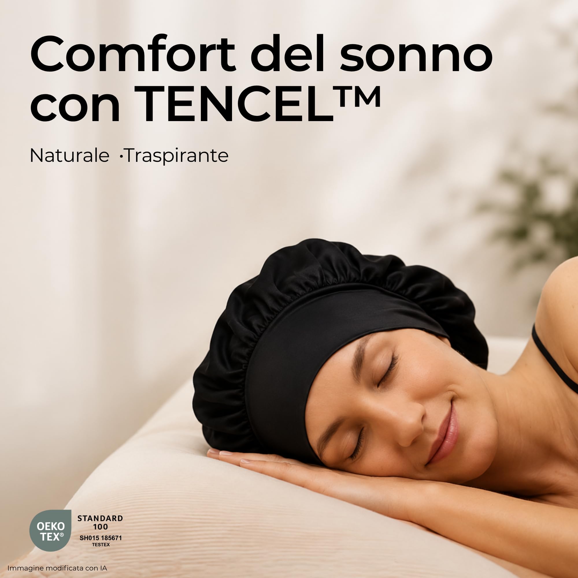 Bonnet - Cuffia per dormire in 100% seta naturale Tencel, traspirante, facile da pulire, in seta vegana per dormire, cappellino per dormire