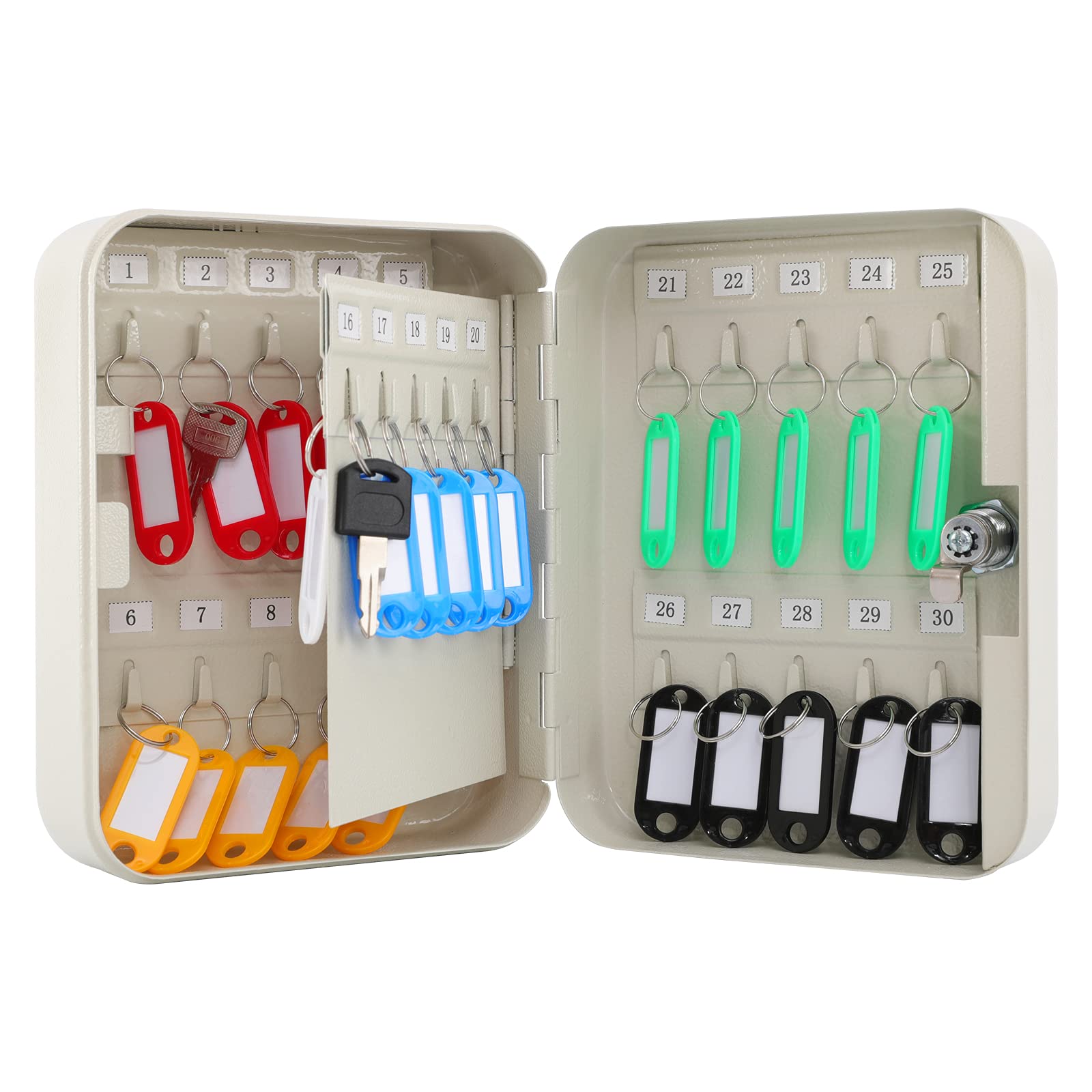 KYODOLED Key Cabinet Wall Mount,Locking Key Organizer,30 Keys Storage Lock Box Management 7.87" x 6.29" x 3.14" (Beige, 30 Key)