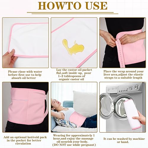 Miniatura 5 de Paquete de 4 unidades de aceite de ricino para cintura y cuello, reutilizable, envoltura de aceite de ricino orgánico ajustable, paquete de aceite