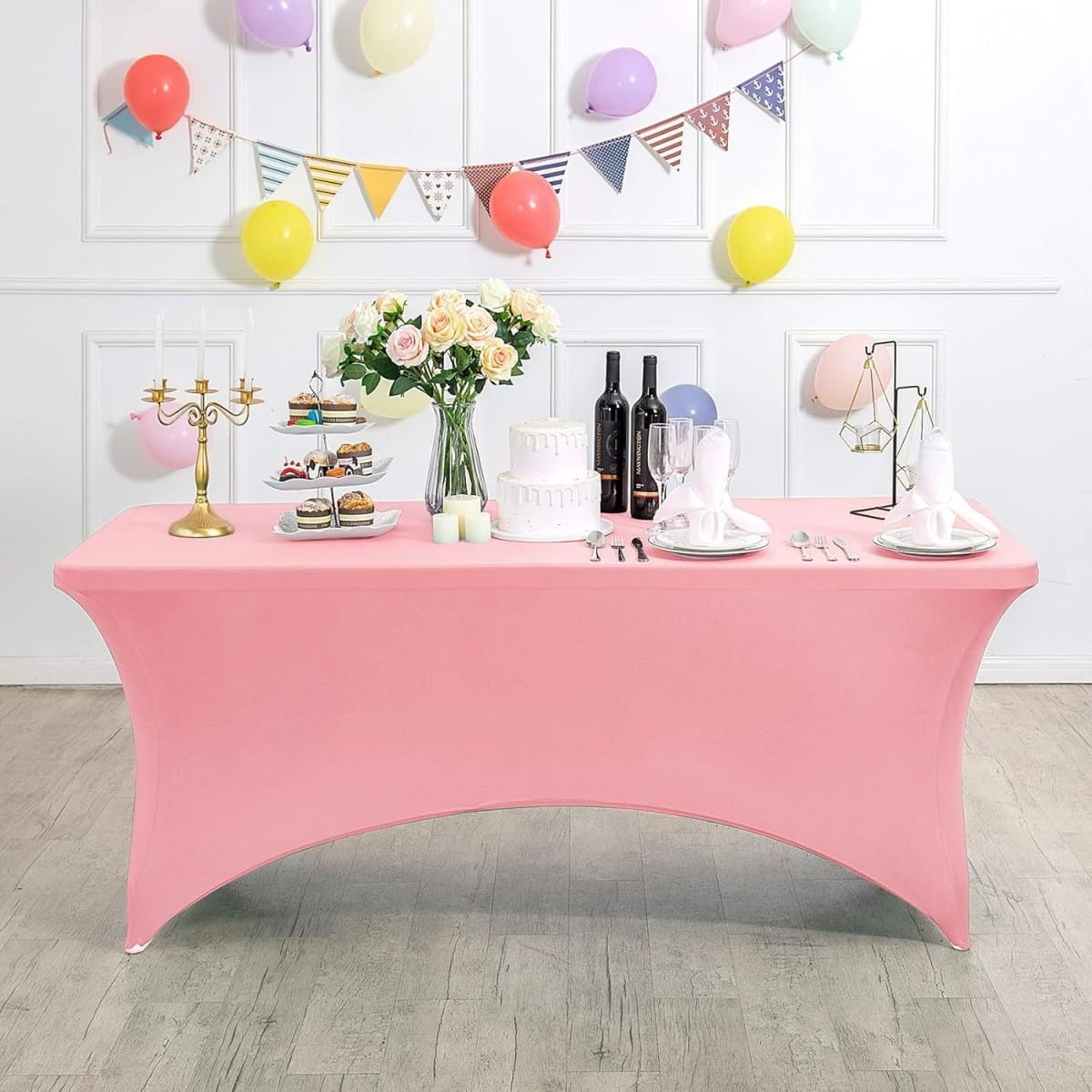 ENEN Party Table Cloth Spandex Fitted Table Cover Stretchable Tablecloth for Rectangle Tables, Water-repellent, Wrinkle Resistant for Patio, Event, Wedding, Birthday - 26 Colori (Rose pink,4ft)