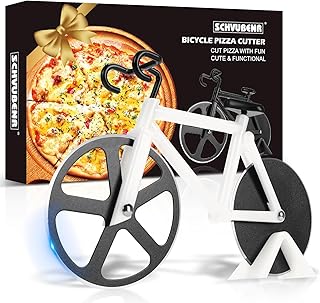 Bicycle Pizza Cutter Wheel - Gifts for Cyclists, Men, Dad, Bike Lovers - Funny Kitchen Gadgets - Cool Father’s Day, Christmas, Birthday, White Elephant Gifts - Stainless Steel Pizza Slicer(White)