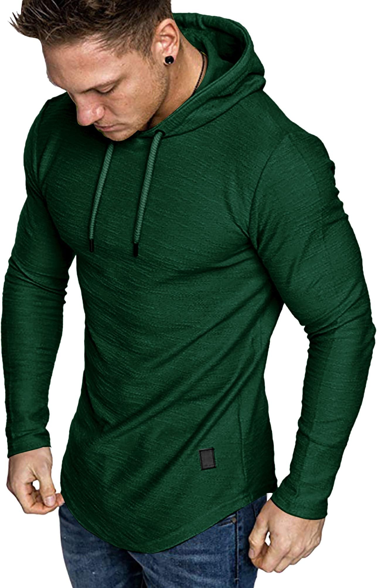 Lexiart Mens Fashion Athletic Hoodies Sport Sweatshirt Solid Color Fleece Pullover Dark Green