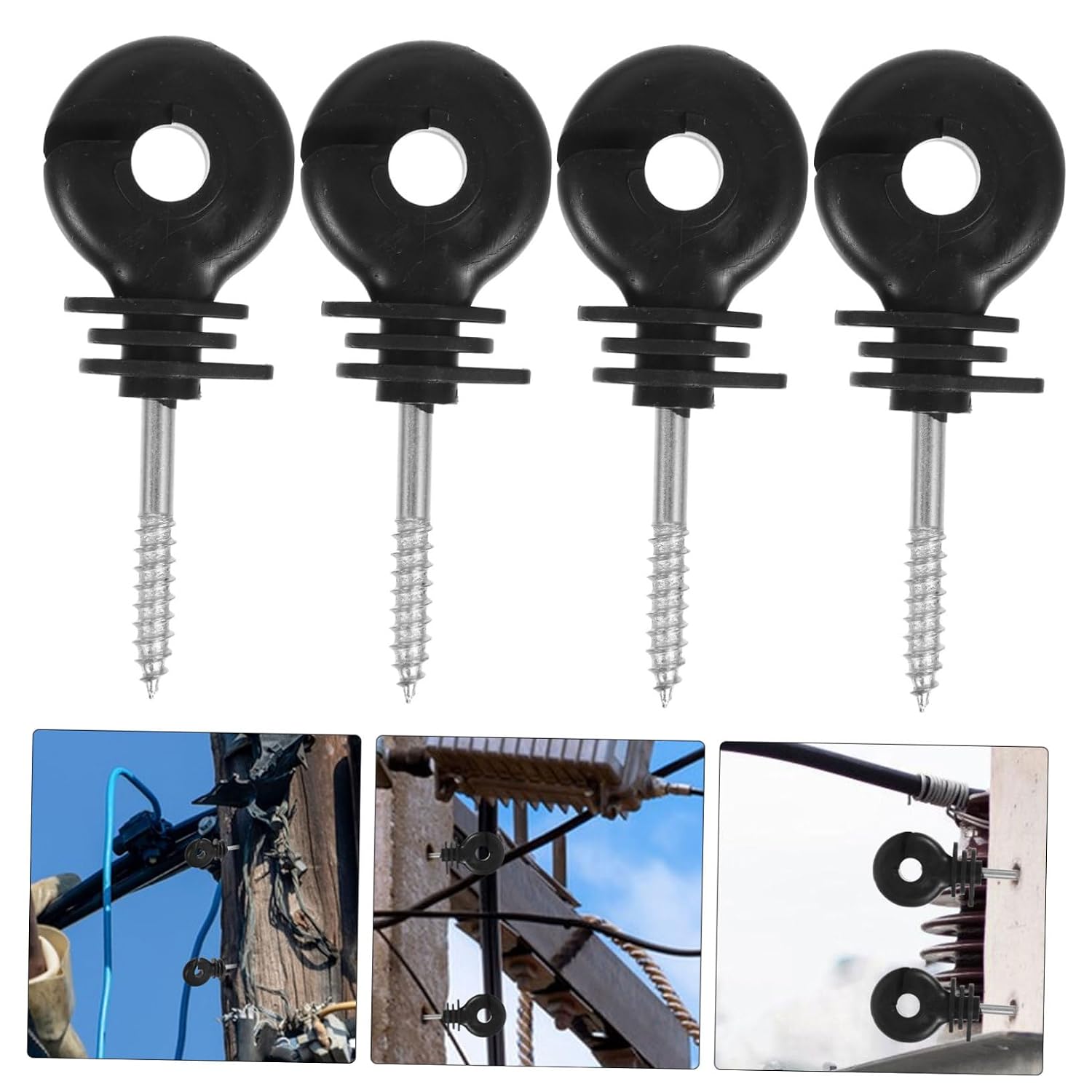 Ciieeo 100PCS Electric Fence Insulators for High Voltage Systems Self-Tapping Screws Protective Grid for Wooden Posts Insulated Hardware for Hot Wire Fencing