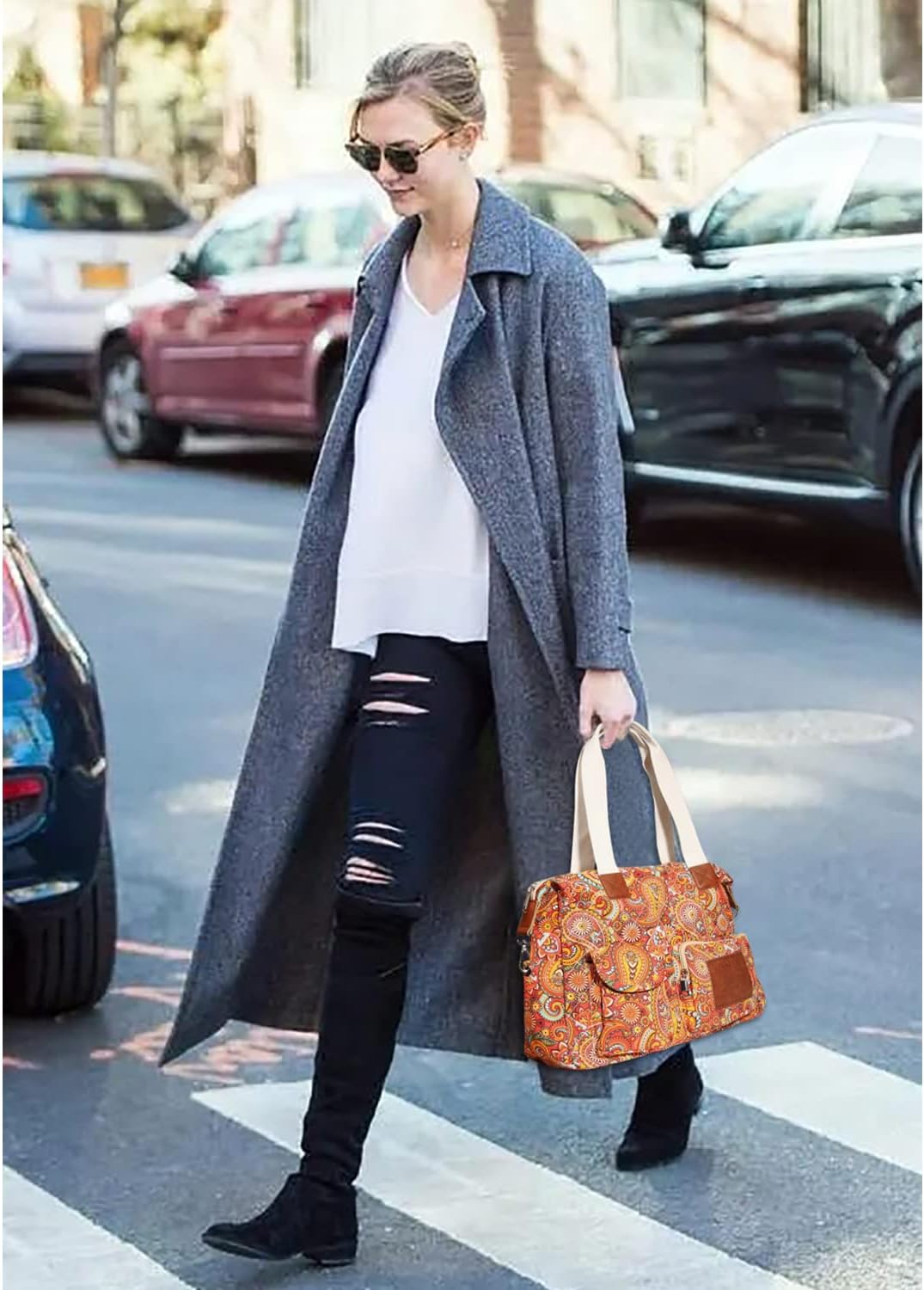 Malirona Women's Floral Canvas Messenger Bag Multi Pockets Shoulder Handbag Large Hobo Crossbody Fashion Top Handle Satchel - Image 2