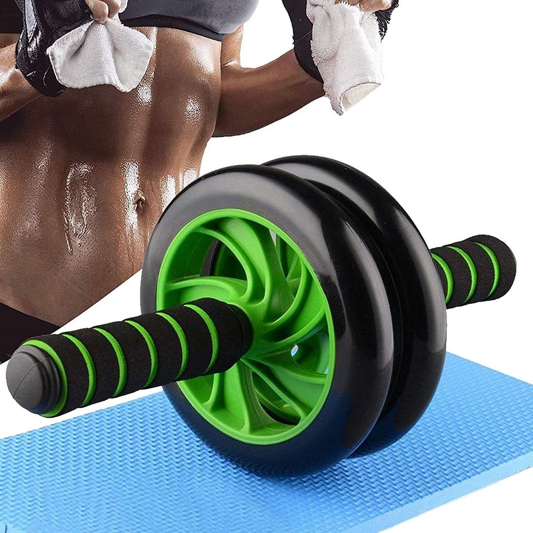 Anti Skid Double Wheel Total Body AB Roller Exerciser for Abdominal Stomach Exercise Training with Knee Mat Steel Handle (Multi color)-image-40
