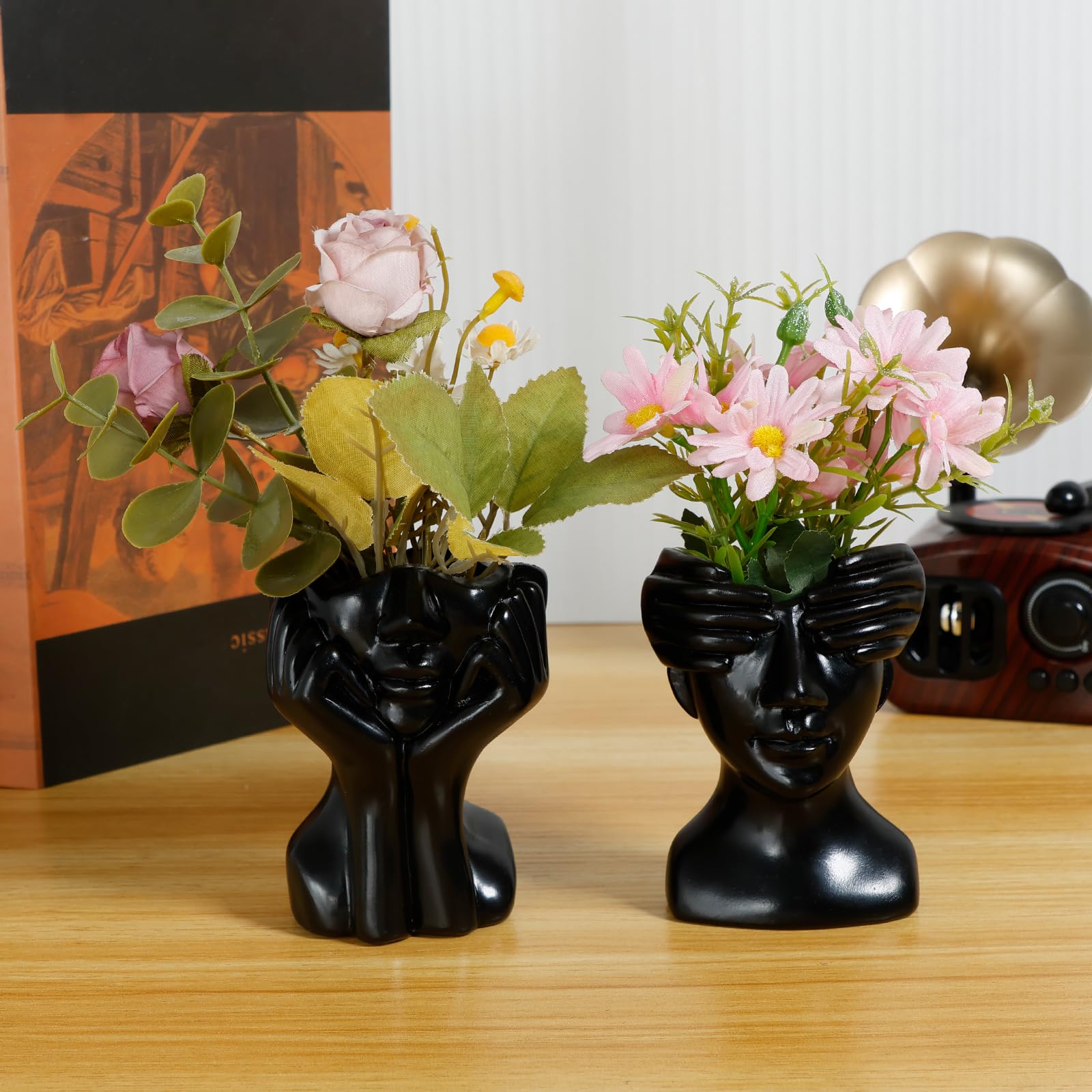 DJAPWPX-2Pcs Face Flower Vase Resin Head Plant Pot Compact Head Flower Vase Beautiful Face Vase Elegant Head Vase Delicate Head Flower Pot Decorative
