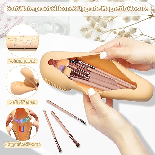 Miniatura 3 de Soporte de silicona para brochas de maquillaje, organizador de brochas de maquillaje de viaje con soporte para esponja de maquillaje, soporte para