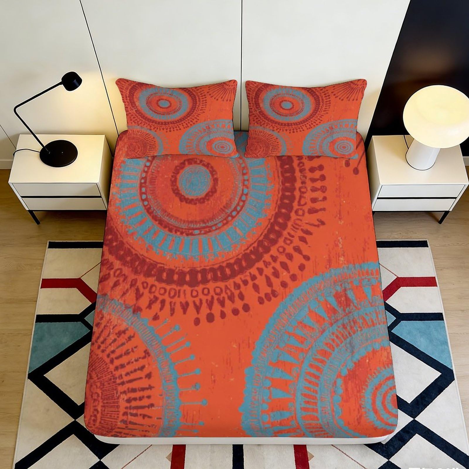 Jqzkxnhpbr Style-4 3D Printed Mandala Circle Fitted Sheet Microfiber Orange Grey Geometric Mattress Cover For Bedroom Dorm Home Decoration 90X200x25cm