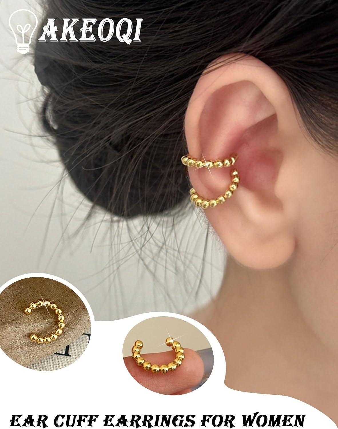 AKEOQI 16 Pcs Ear Cuff Earrings Non Piercing Cubic Zirconia Ear Cuffs for Women Silver Gold Plated Clip on Cartilage Helix Wrap Fake Earrings Jewelry