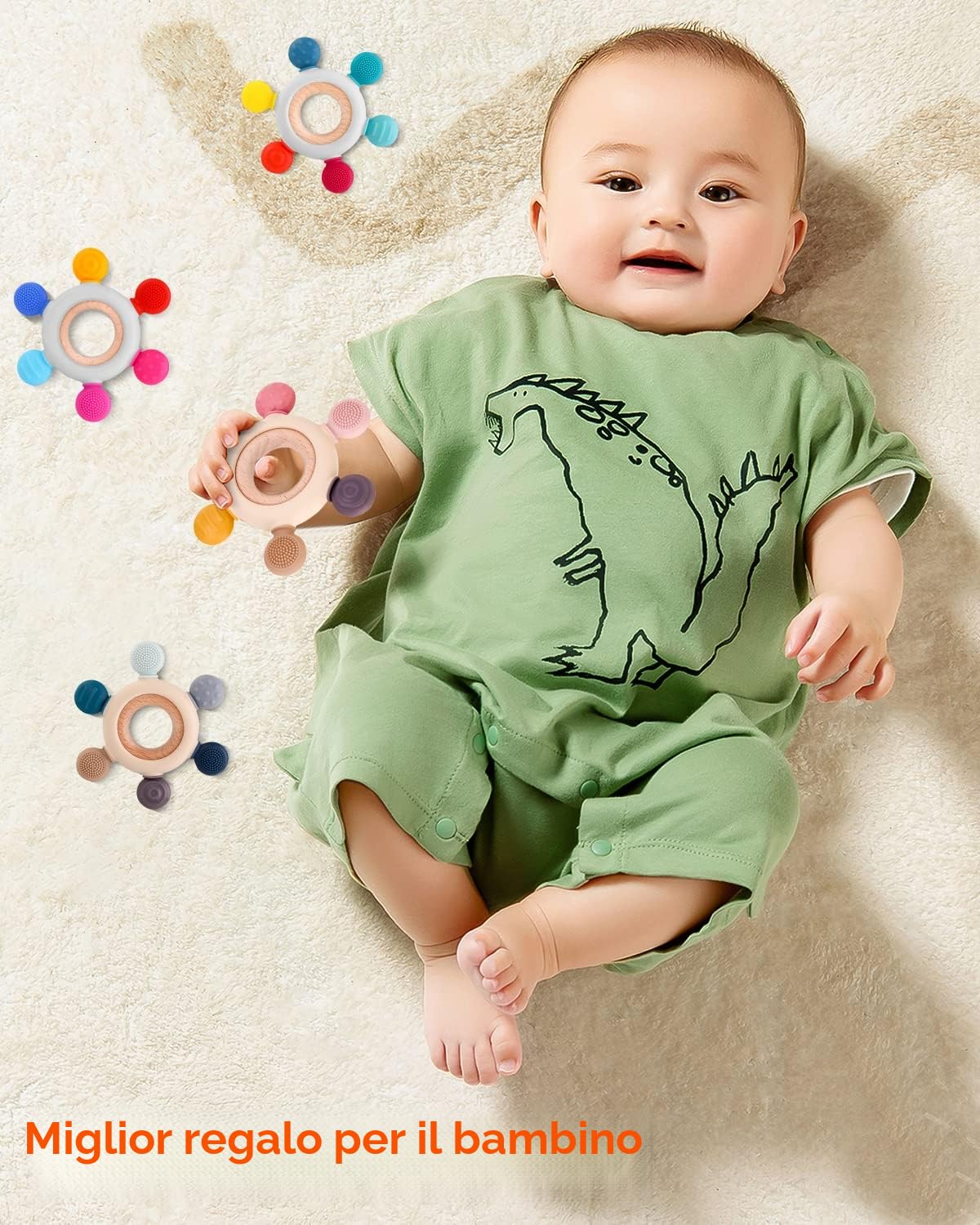akolik Neonato Dentizione Anello in Silicone Massaggio Gengive Giocattoli Sensoriali 3-12 Mesi Grado Alimentare