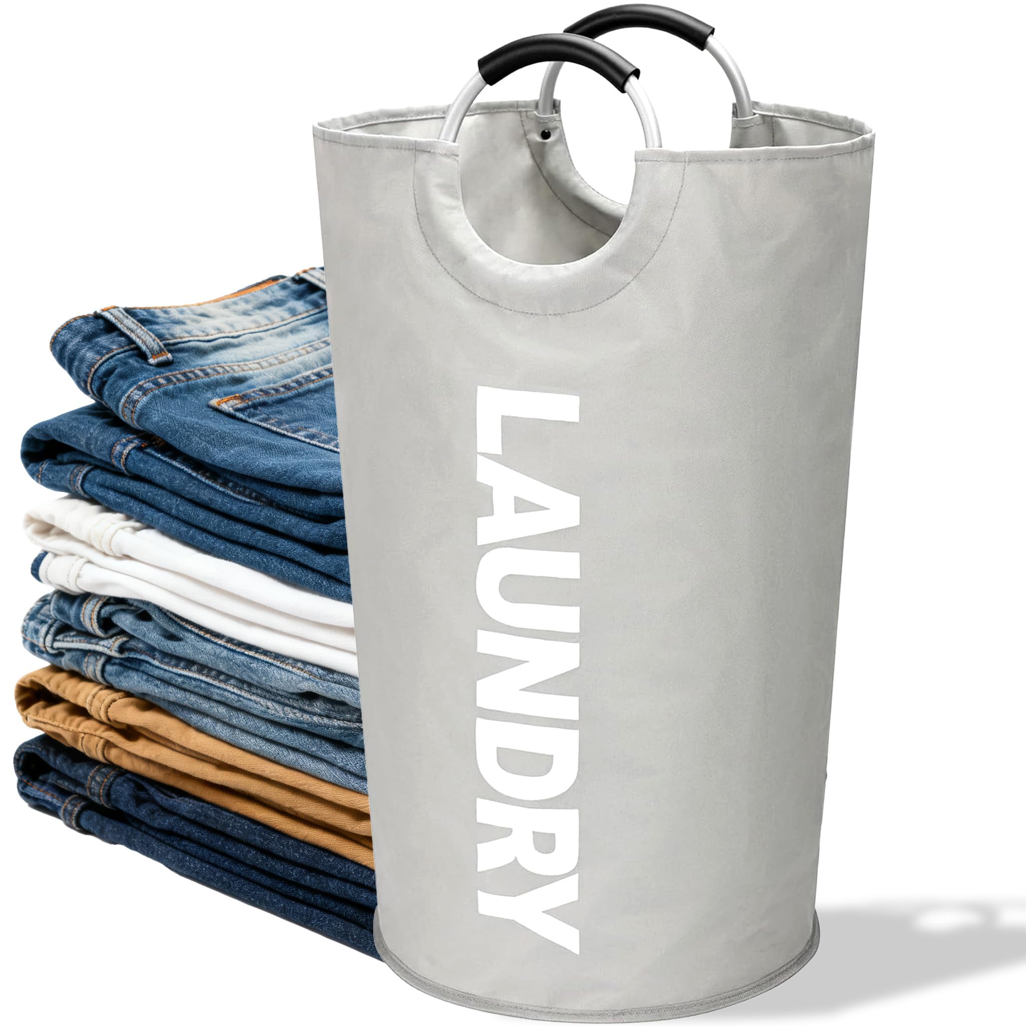 Guoxintech 90L Large Laundry Basket, Collapsible Clothes Hamper, Freestanding Foldable Laundry Bag, Oxford Fabric with Handles for Home Storage (Grey)