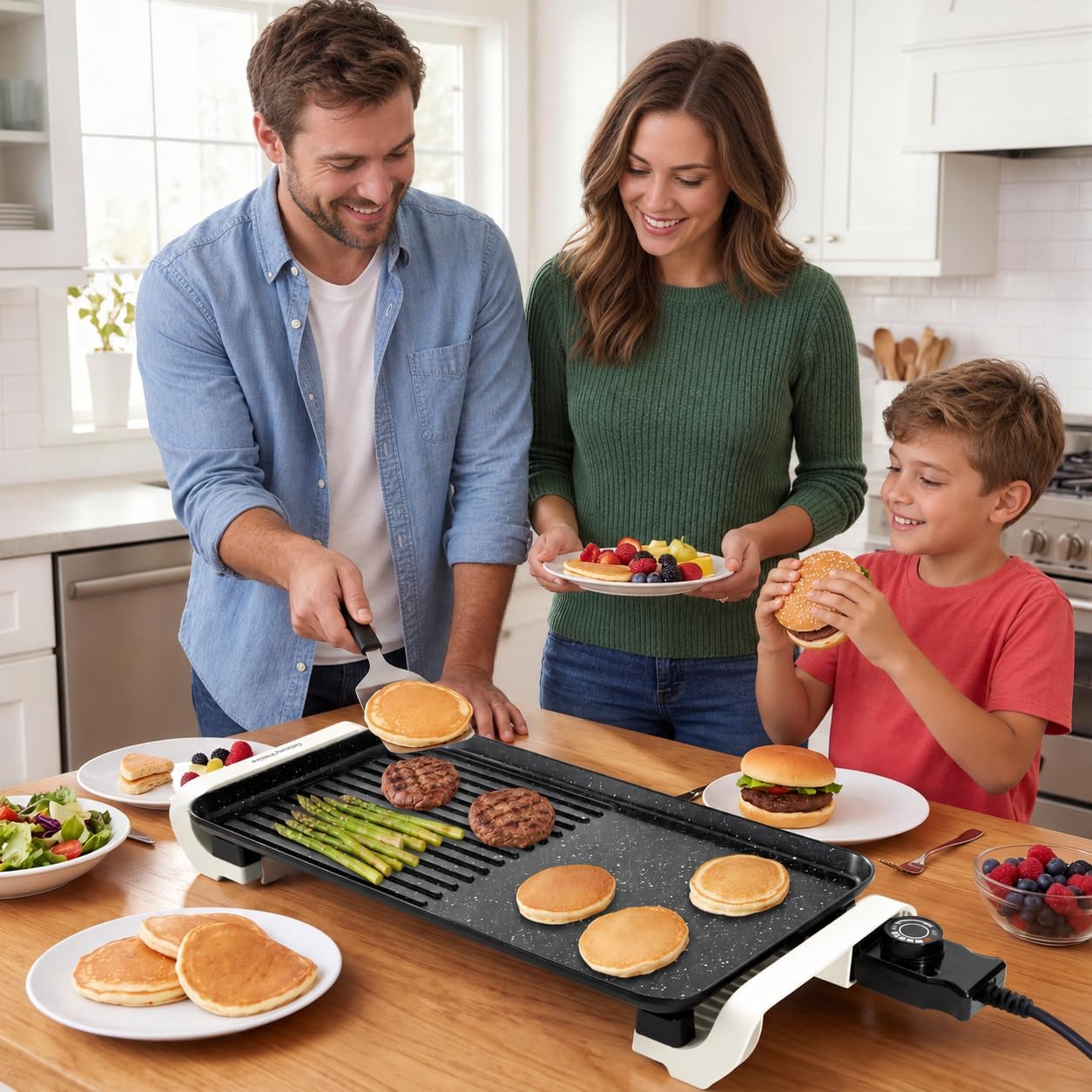 Electric Grill & Griddle, 20"×9",2 in 1 Cooking,Ceramic NonStick Plate