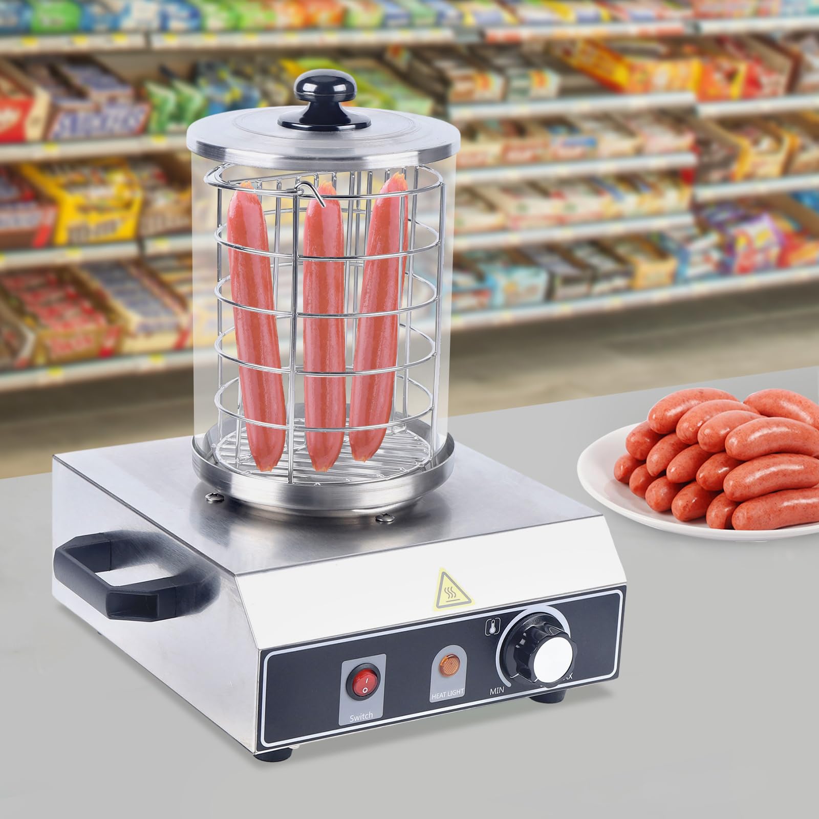 Wurstkocher Bockwurstwärmer, 220V 350W Edelstahl Hot Dog Gerät Würstchenwärmer Wurstwärmer 30-85℃ Einstellbarer Temperatur, Hot Dog Maker Würstchenkocher für Bäckereien, Cafés, Partys