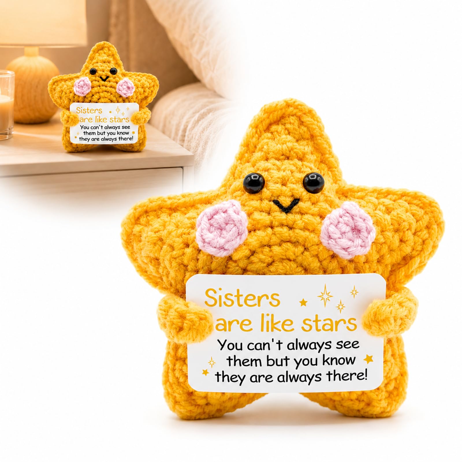 Hand Crochet Star Sister Gift for Women, Yarn Ornament with Message Card, Friendship Birthday Thank You Gifts for Sister, Best Friend, Leaving Present for Colleagues Teacher Nurses
