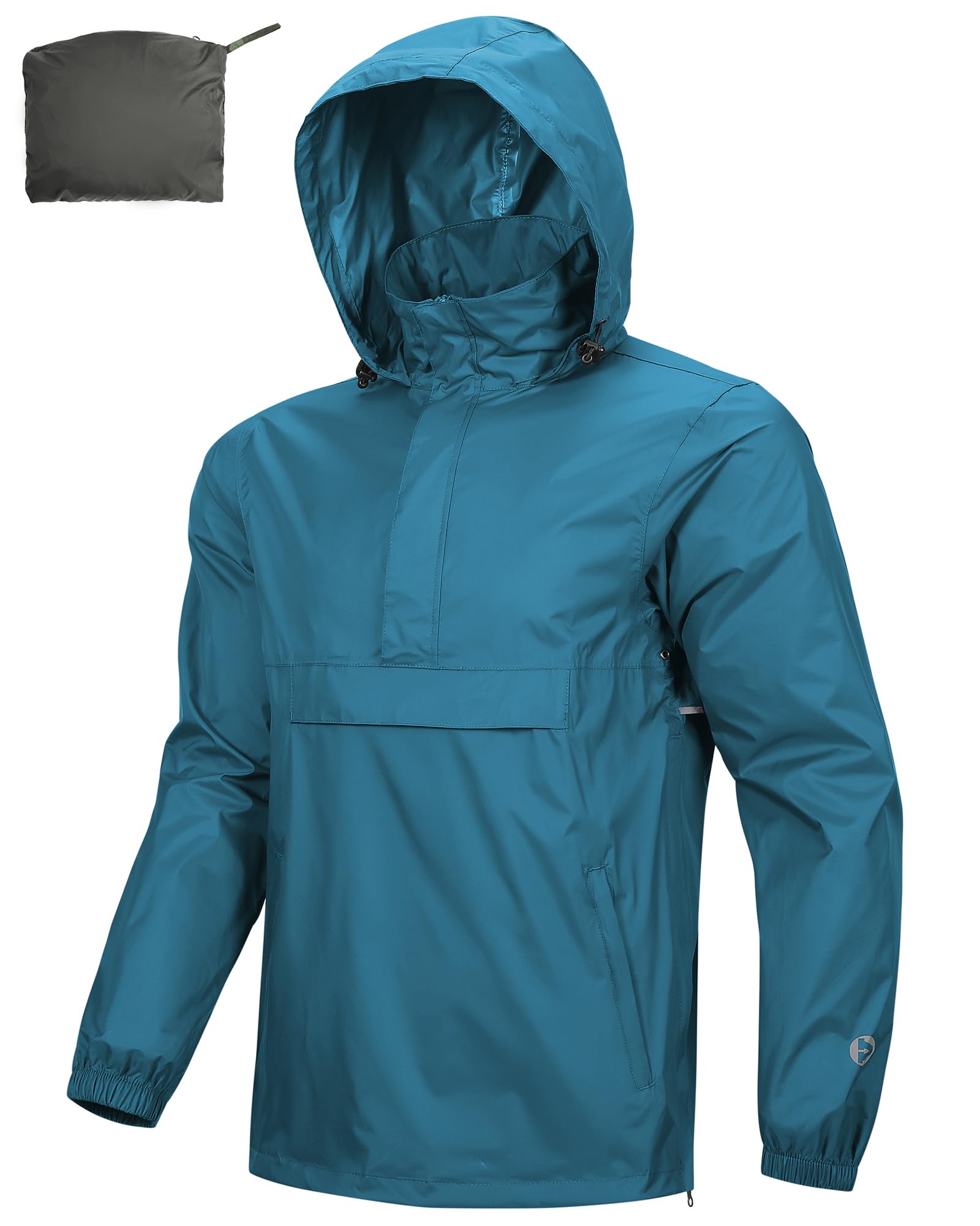 Outdoor Ventures Men's Rain Jacket Waterproof Lightweight Packable Rain Pullover for Hiking Golf Running