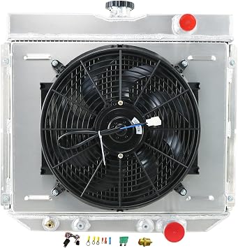 3 Row Aluminum Radiator Shroud Fan Relay for 1963-1970 Ford Mustang Torino LTD Country Squire Sedan Galaxie Fairlane Falcon Mercury Cougar L6 V8 CJ6 Series