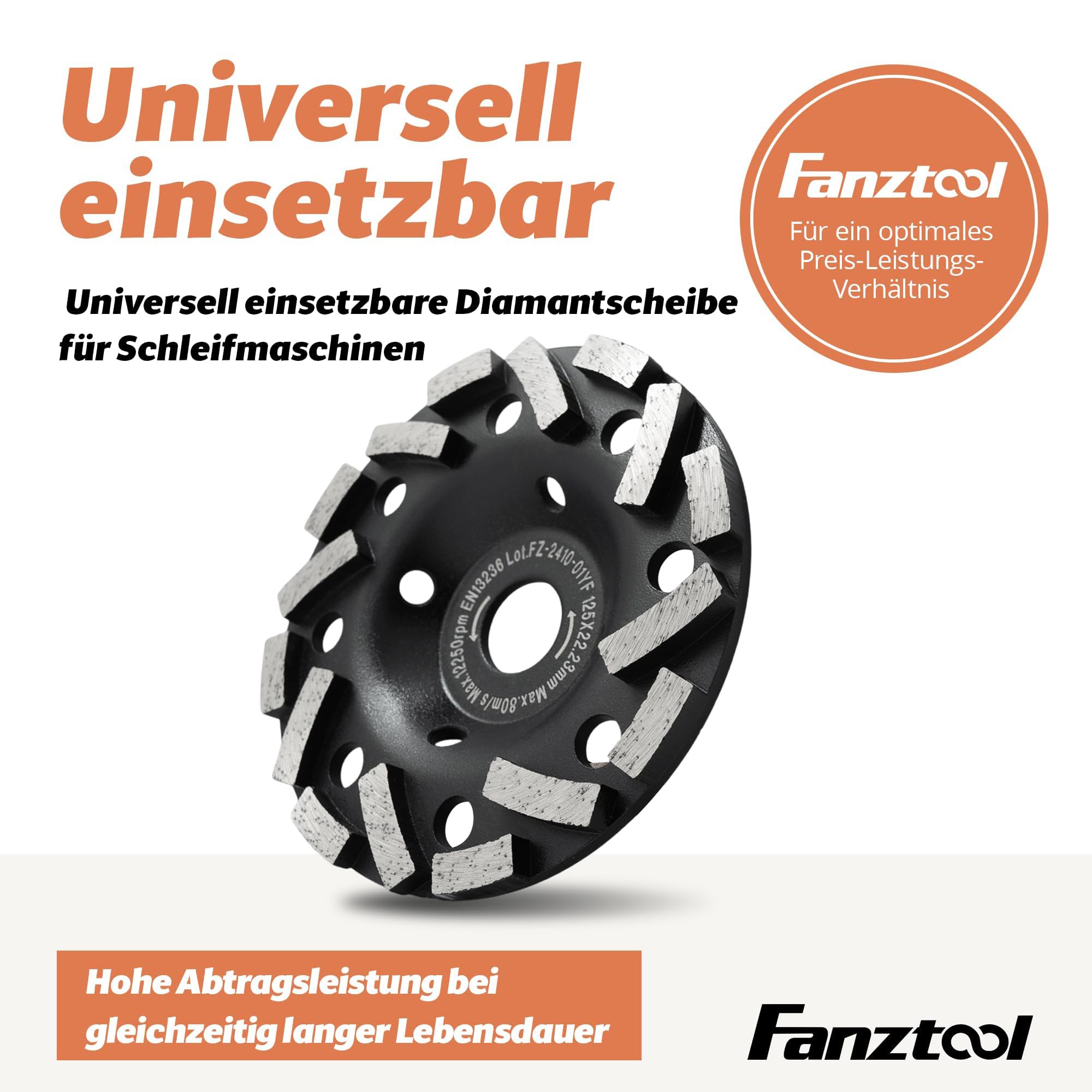 FANZTOOL Premium Diamentowa Tarcza Garnkowa ścierna 125 mm x 22,2 mm do ściernych Materiałów Budowlanych, Jastrychu, Tynku, Asfaltu
