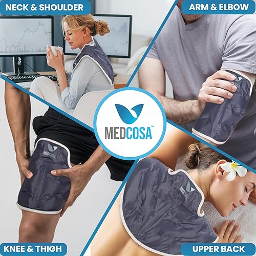 Miniatura 6 de Medcosa Bolsa de hielo para cuello y hombro – Envoltura reutilizable de terapia fría y caliente, compresa de gel de felpa con correa ajustable para