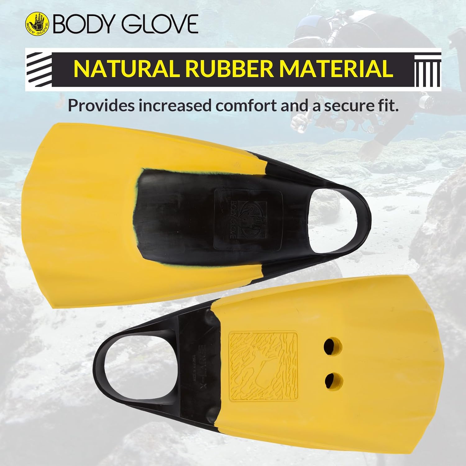 Body Glove Floating Swim Fins for Adults, Natural Rubber Bodyboard Fins Flippers for Swimming, Snorkeling, Scuba Diving, Surfing, Bodyboarding