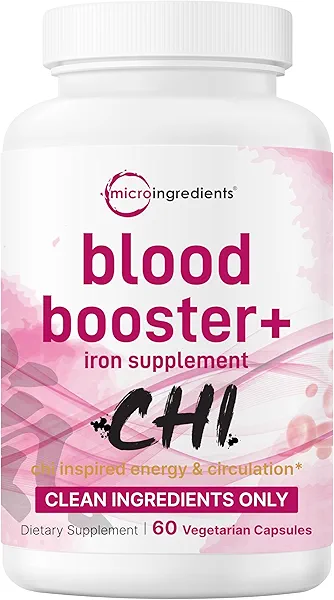 Micro Ingredients Blood Booster+ Iron Supplement for Women & Men | 60 Veggie Capsules | 14-in-1 Gentle Iron Supplement with Vitamin B12, Vitamin C & More | Energy, Red Blood Cell & Anemia Support