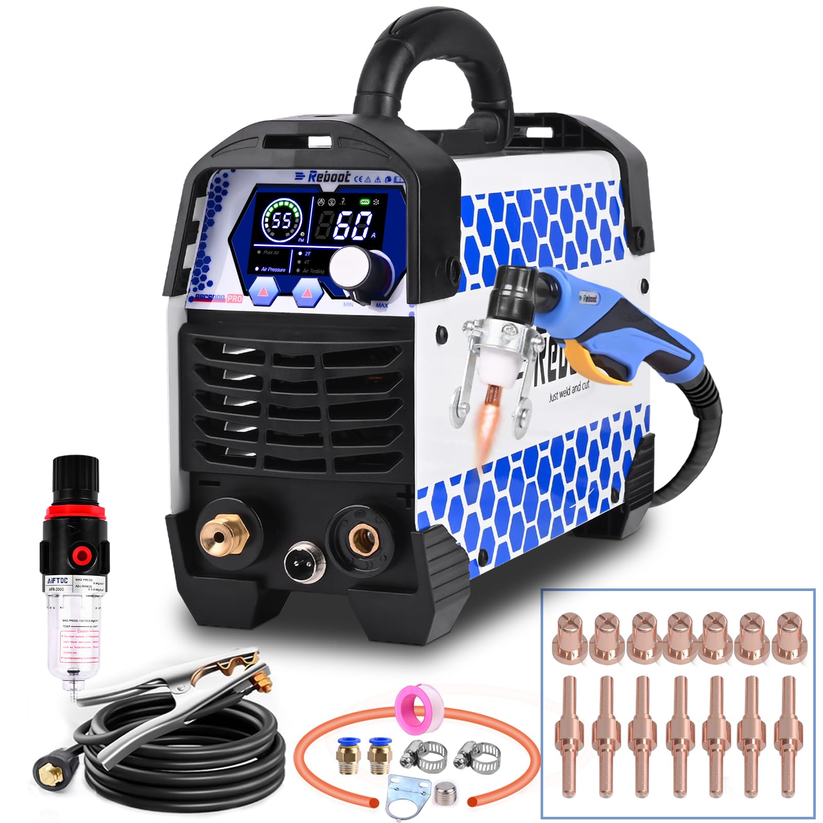 Reboot Taglierina al plasma 60Amps Tocca 240V IGBT Arc Inverter Digital Plasma Cutter, 1/2 pollici taglio pulito, aggiornamento CUT60 Plasma Cutter macchina