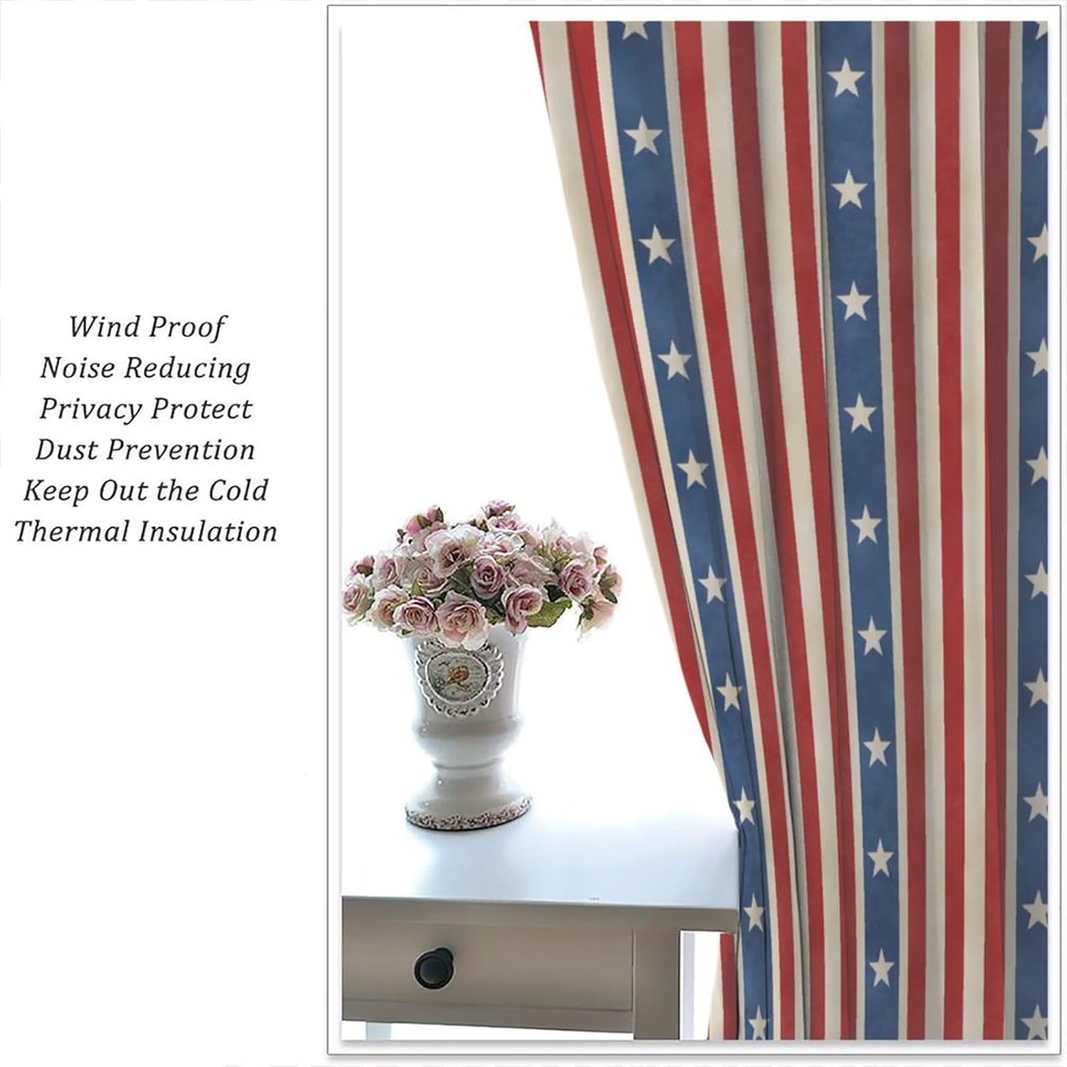 American Flag Stripes Curtains, 4th of July Independence Day Rustic Vintage Stars Stripes Patriotic Rod Pocket Window Treatments for Bedroom Living Room Kitchen, 63" W X 72" L