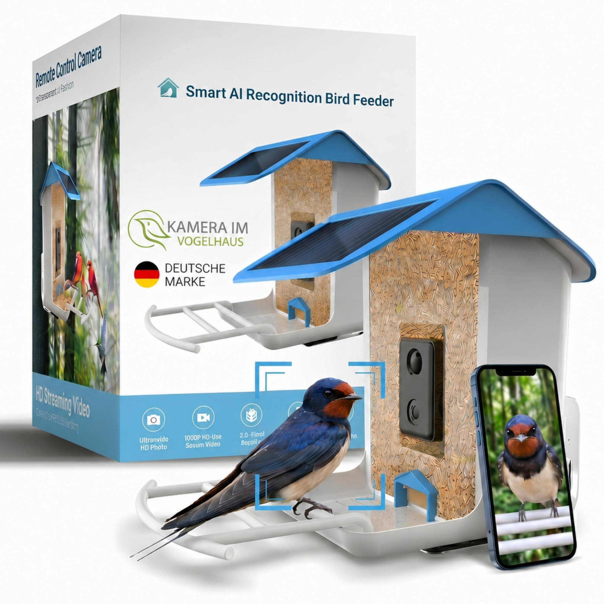 Smarter Vogelfutterspender mit WLAN-Kamera und Solar | Vogelhaus mit Kamera, Vogelfutterstation, Futterstationen für Wildvögel