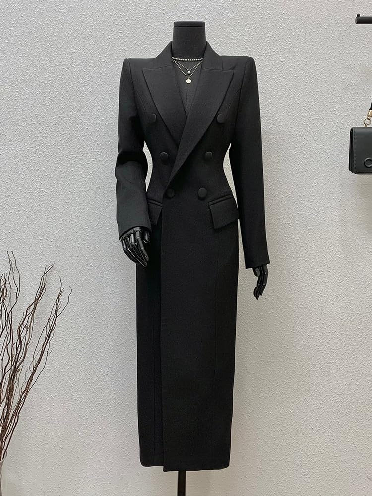 Donna Lungo Blazer Business Casual Doppio Petto Bottoni Vestito Cappotto Picco Risvolto Vestito Giacca