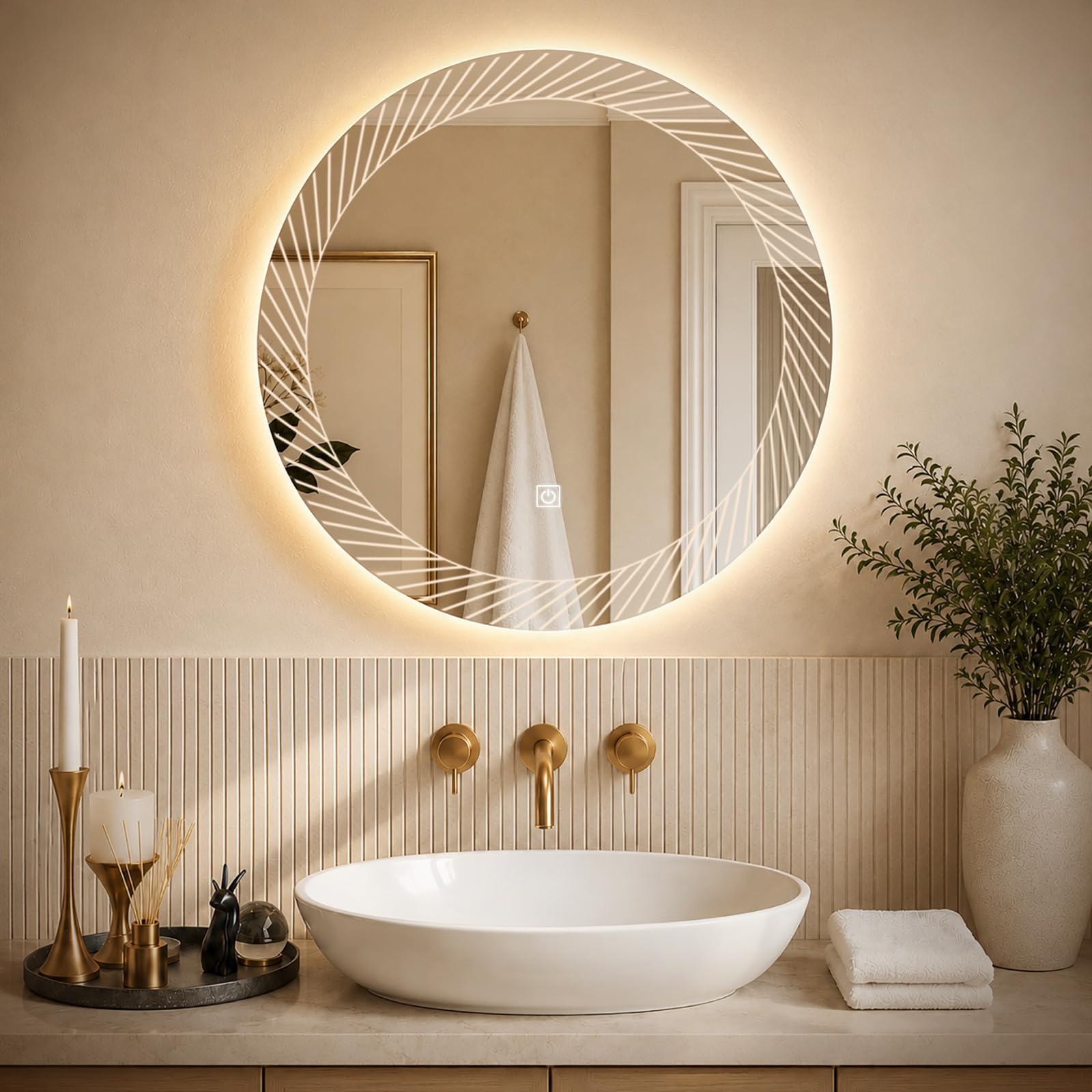 Specchio da parete per bagno, con illuminazione, (80 x 80 cm)