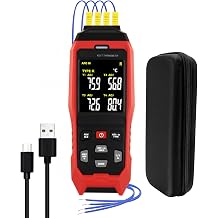 4-Channel Digital Thermocouple Thermometer K/J Type Temperature Data Logger with 5000 Record Groups, Audible Alarm, Auto Power-Off,328F to 2501F Range, Portable Industrial Tool