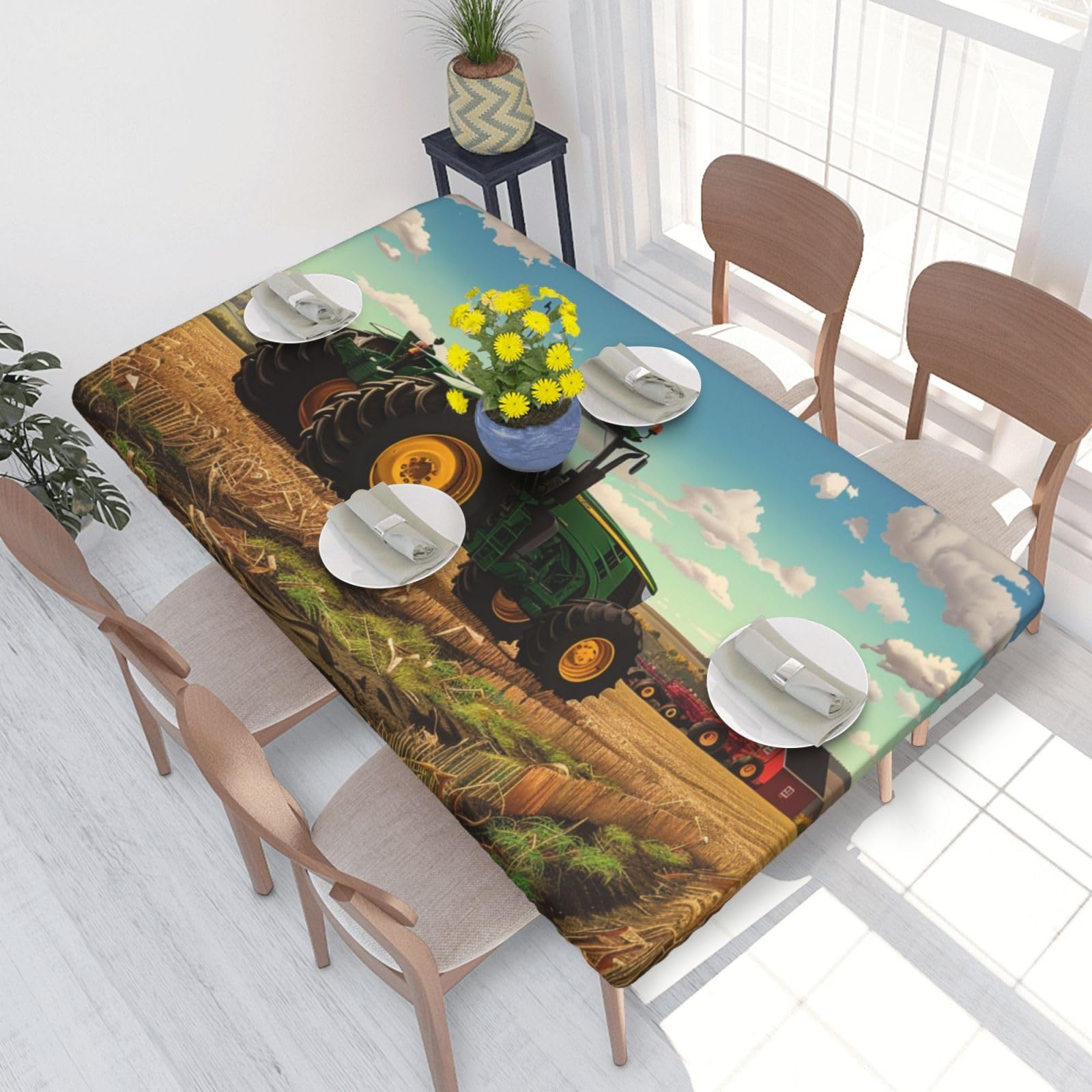 WPKJU Tractor Farm Printed Tablecloths 4ft Rectangular Table Covers Washable Polyester Decorative Table Cloth for Dining Table Picnic Wedding