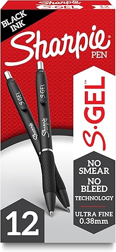 Sharpie S-Gel, bolígrafos de gel, punta ultra fin0 (1/64 pulgadas / 0.38 mm.), negro, 12 unidades