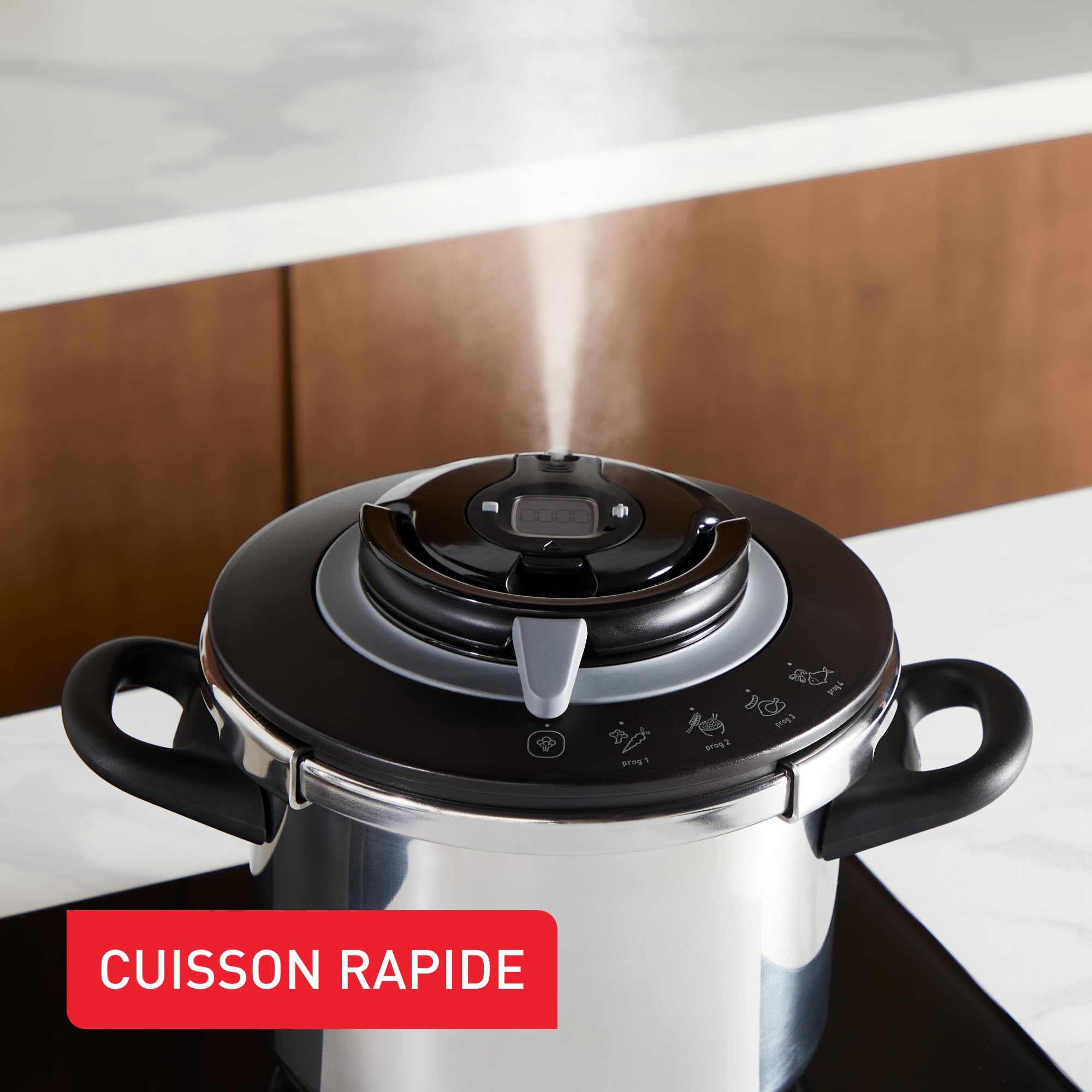 SEB Clipso+ CHEF 10L Cocotte-minute, 7-10 convives, Induction, 4programmes cuisson, Ouverture et fermeture du couvercle d'une seule main, P4551500, Gris