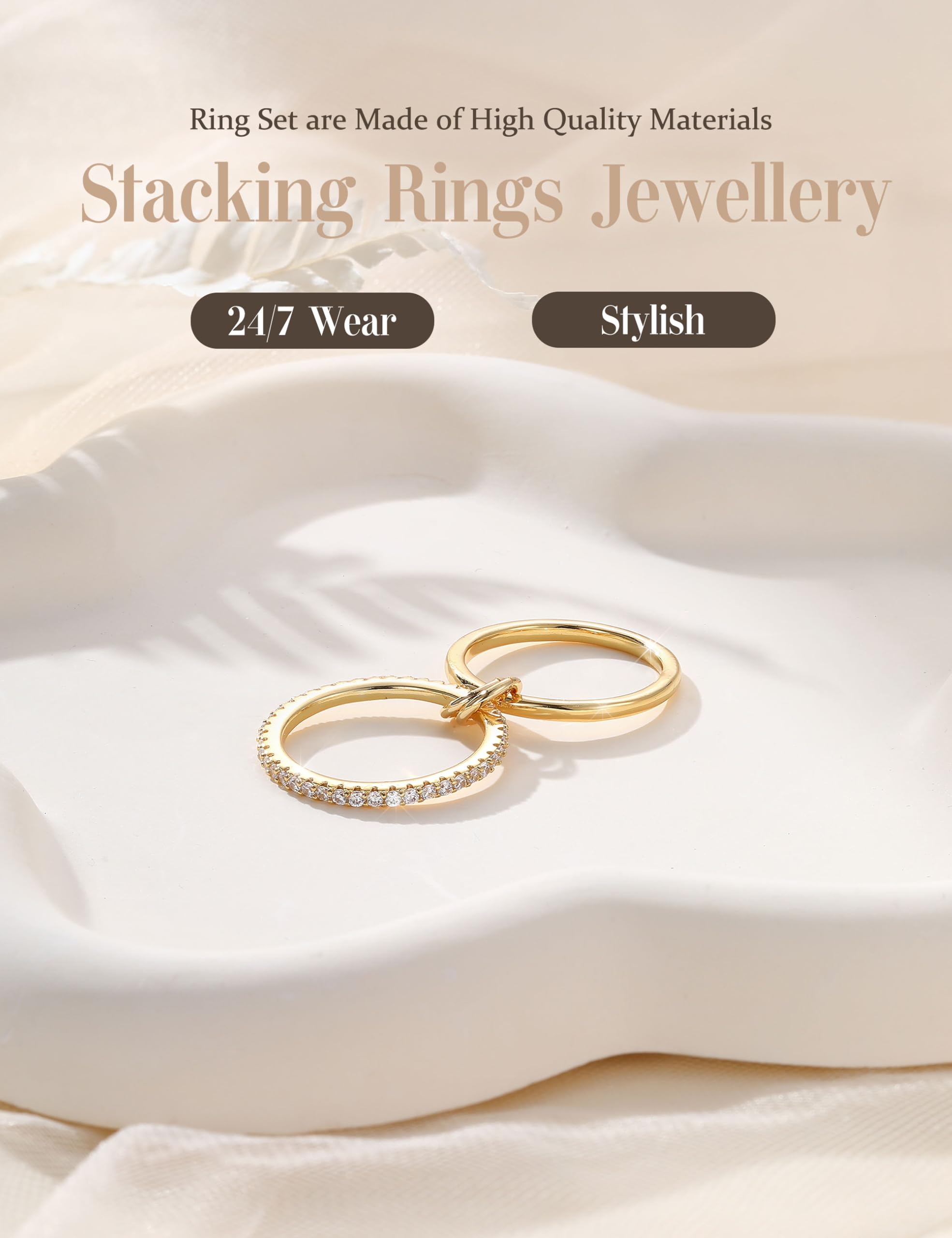 WBDWWTD KRFY Goldringe, stapelbare Ringe für Damen, Gold-Silber, gemischtes Stapelring-Set, Nicht anlaufender Zirkonia, mehrere Statement-Bänder, Daumen, klobiger Silberring für Damen und Herren