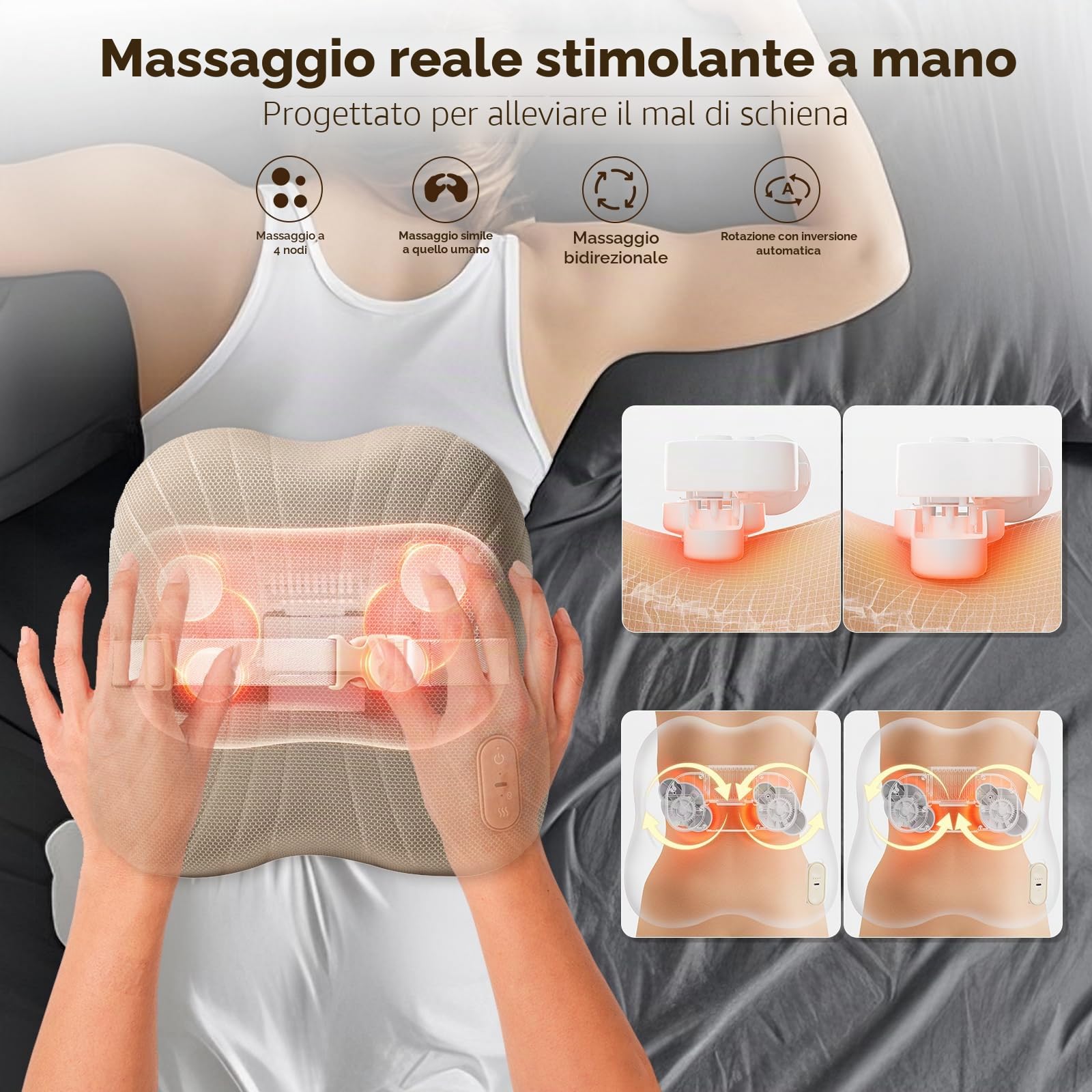 Arboleaf Cuscino Massaggiante Elettrico con Bluetooth e Controllo APP, massaggiatore Schiena e Collo, Massaggiatore Lombare, Massaggio Shiatsu con Calore, Idee Regalo per Uomo Donne Mamma Papà