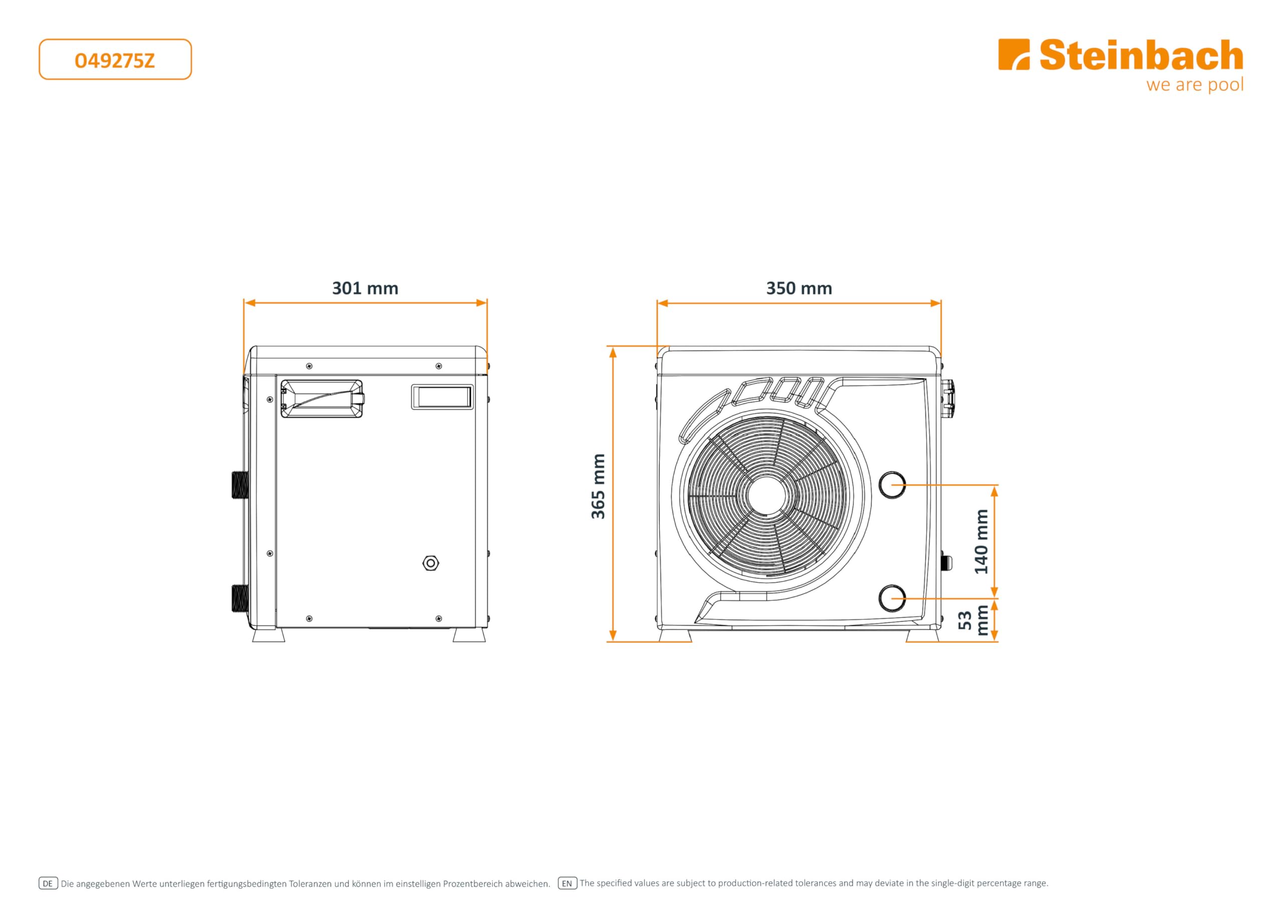Steinbach Pompa di Calore Startis Mini - 049275Z - Pompa di Calore Automatica per Piscine Fino a 20.000 L - Display LED e sensore di Flusso Integrato - Funzionamento Ecologico ed efficiente