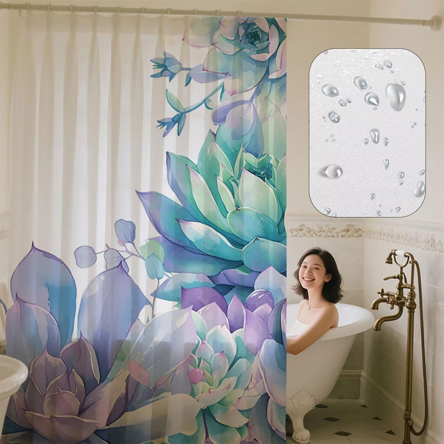 Abstrakt Duschvorhang 160 x 200 cm, Duschvorhang Kaktus Muster mit 12 Duschvorhangringe, Waschbar Polyester Stoff Wasserdicht und Trocknet Schnell Badevorhang Badewanne, Geschenke für Frauen G-142