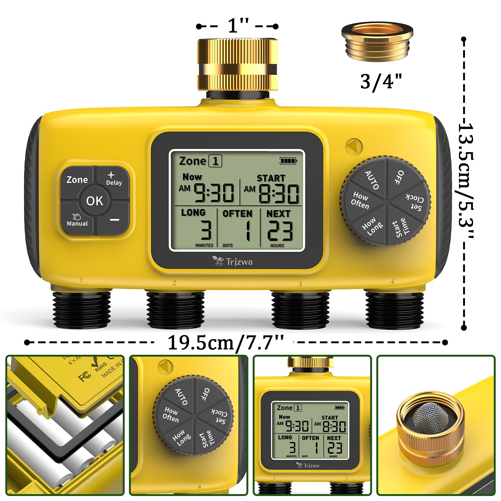 Programmateur Arrosage Automatique AVCE 4 Zone, 2025 Le Nouveau Minuteur Arrosage Automatique AVCE Écran LCD Bouton Manuel pour Un Réglage Facile Applicable de Arrosage Système pour Jardin