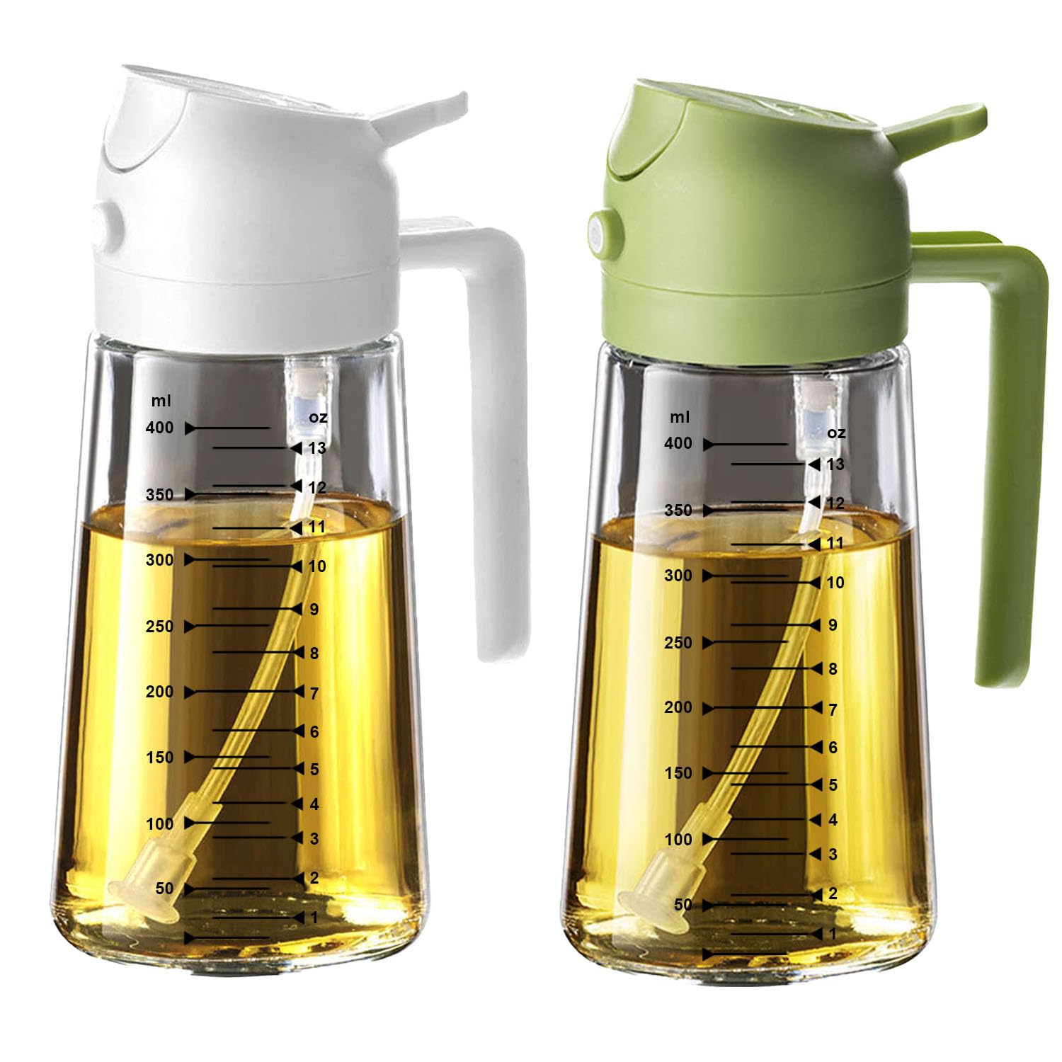 TrendPlain Spruzzino Olio per Friggitrice Aria 470ml, Dosatore Olio 2 in 1, Oliera Spray per Cucina, Insalata e Aceto, Accessori Cucina senza BPA - Bianco e Verde